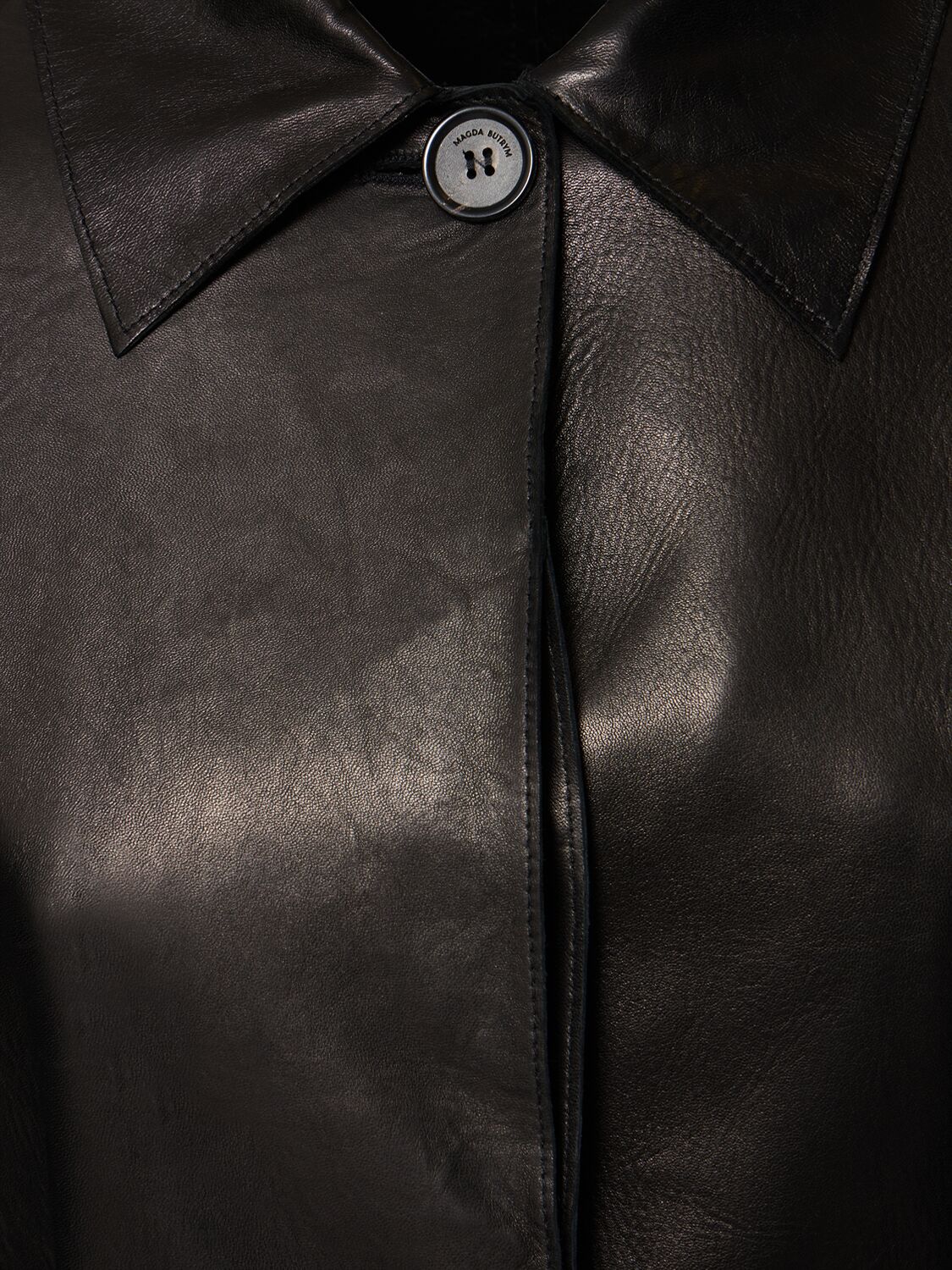 Shop Magda Butrym Belted Single Breast Leather Coat In Black