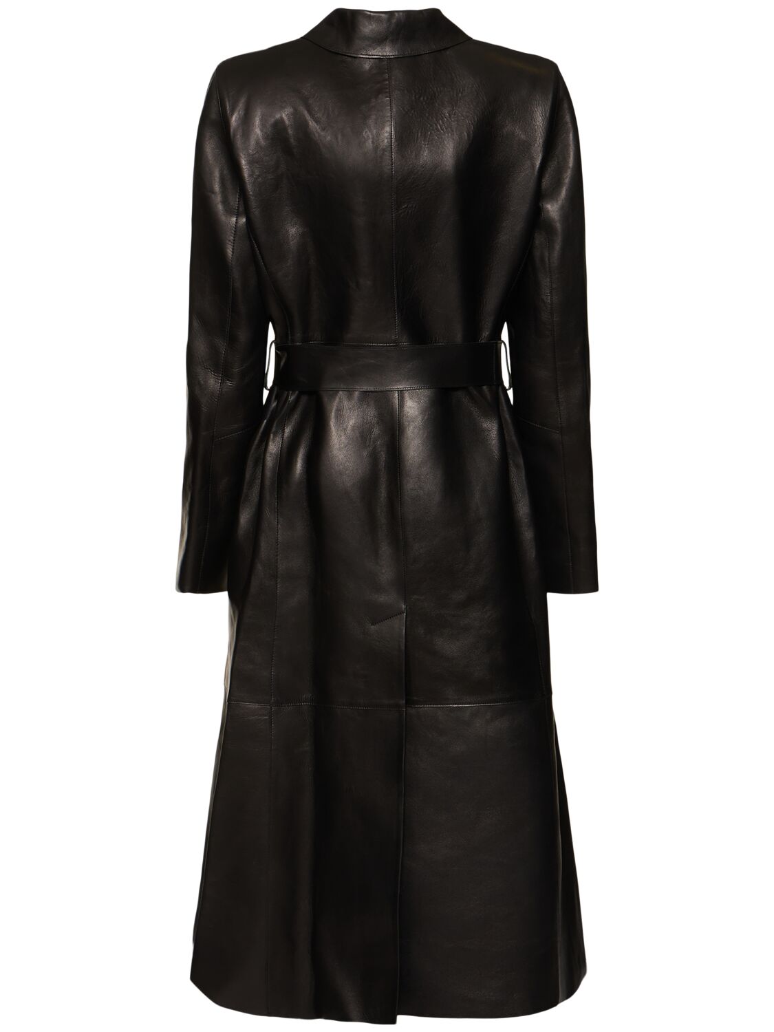 Shop Magda Butrym Belted Single Breast Leather Coat In Black