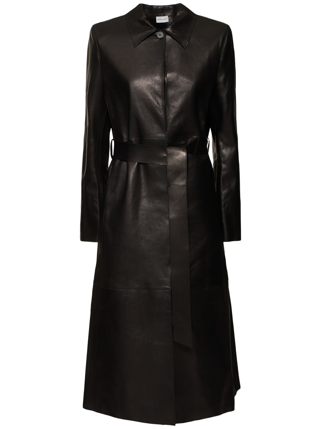 Shop Magda Butrym Belted Single Breast Leather Coat In Black