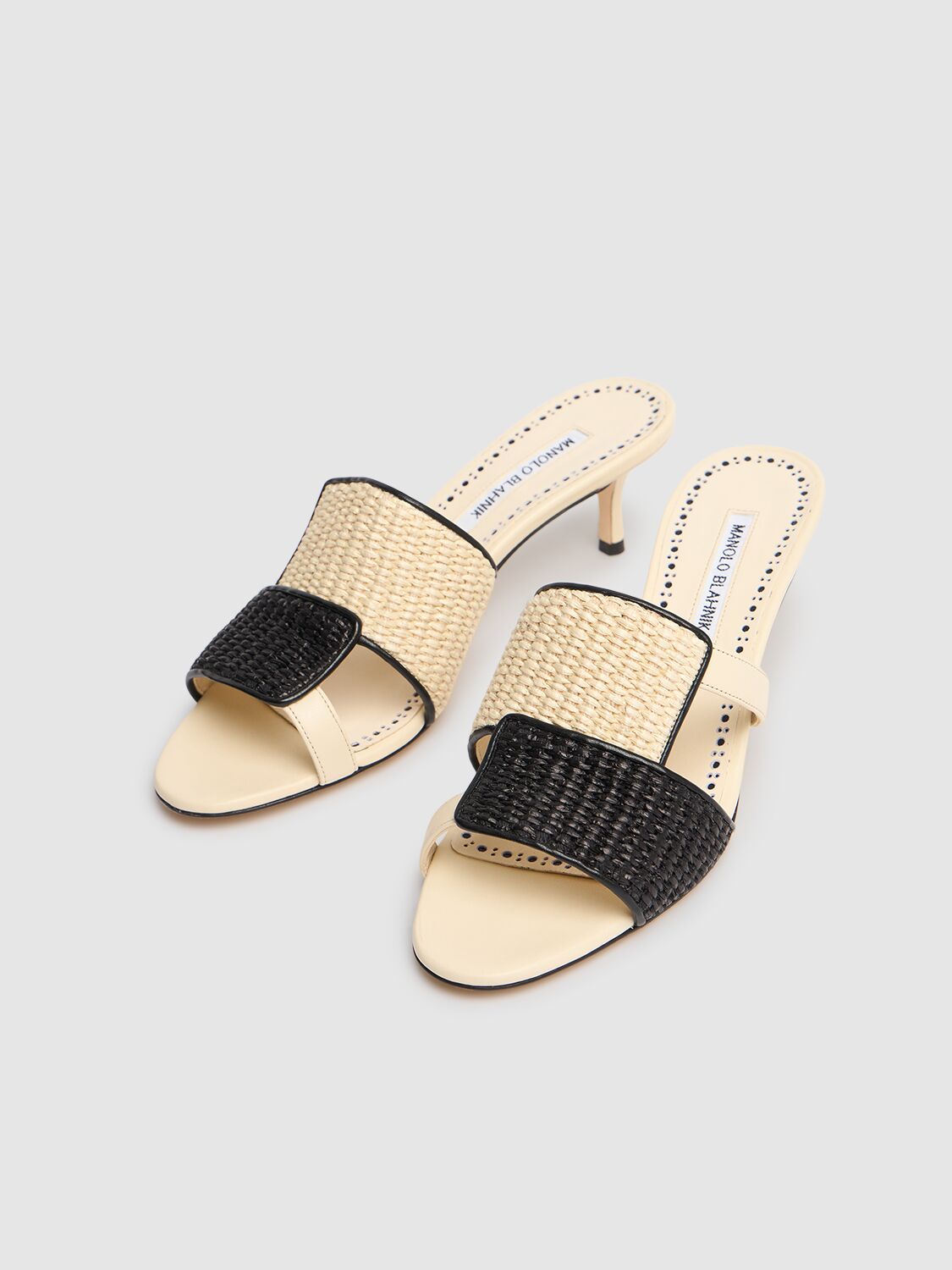 Shop Manolo Blahnik 50mm Fabiolamu Mules In Beige/black