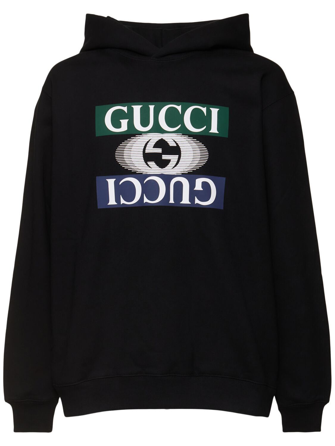 Shop Gucci Logo Heavy Felted Cotton Hoodie In Black