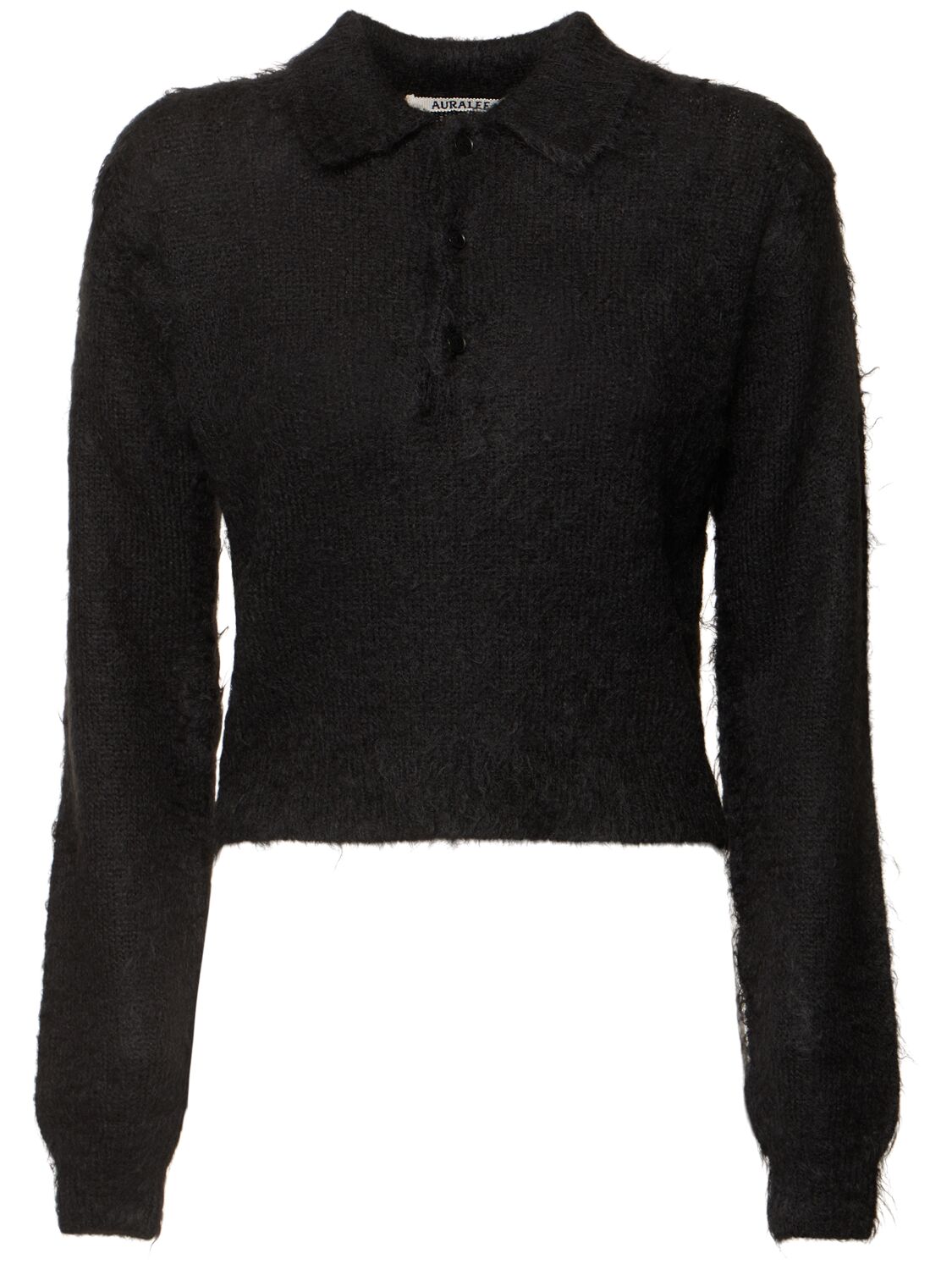 Auralee Brushed Mohair & Wool Polo Sweater In Black