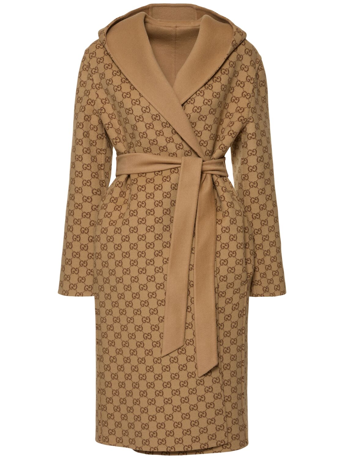 Shop Gucci Reversible Gg Wool Blend Coat In Camel/brown