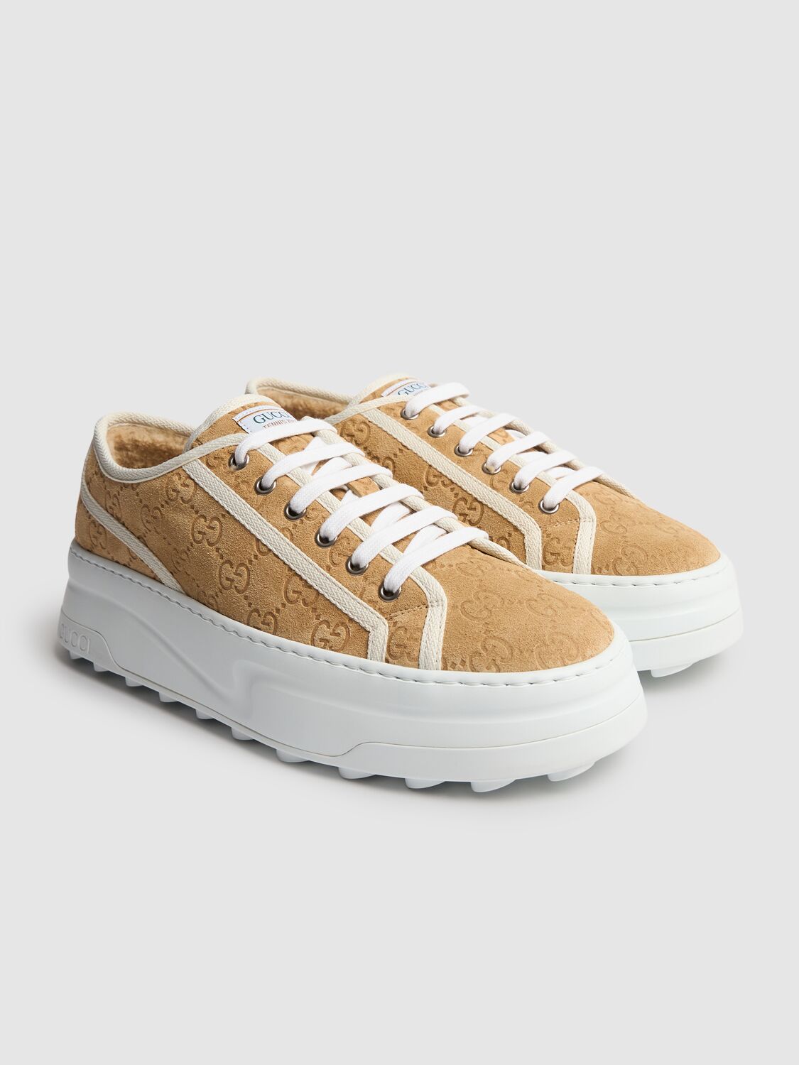 Shop Gucci 53mm  Tennis 1977 Suede Sneakers In Butter