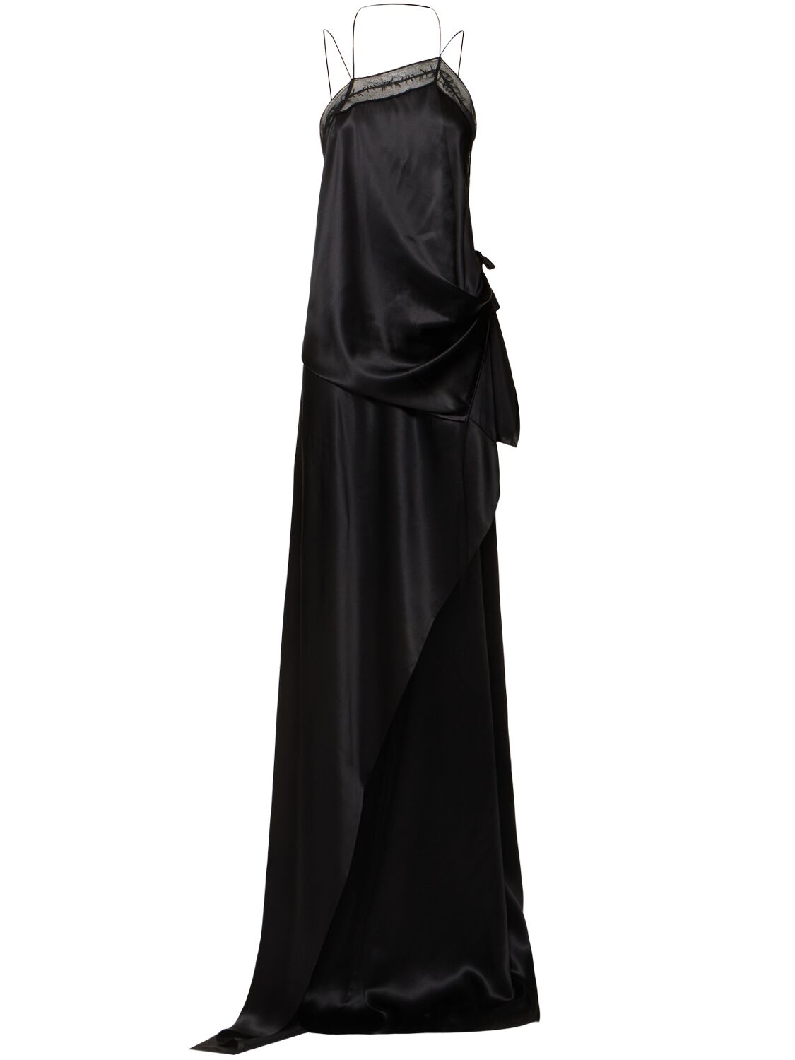 Ann Demeulemeester Lief Asymmetric Satin Long Dress In Black