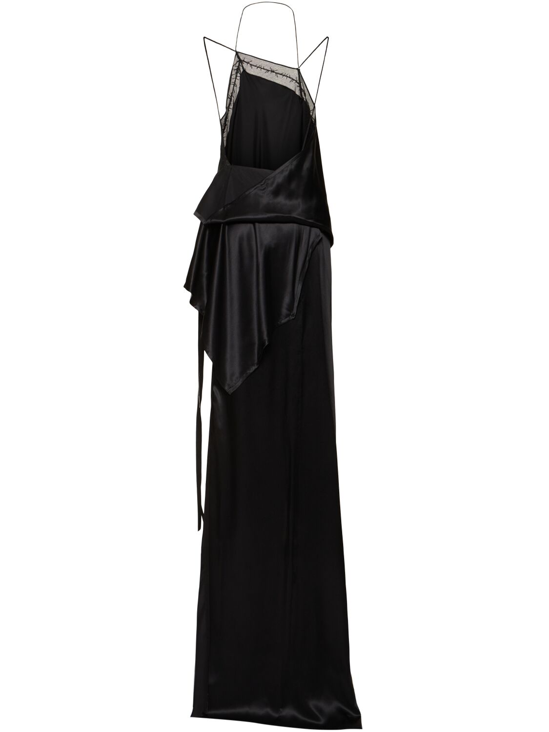 Shop Ann Demeulemeester Lief Asymmetric Satin Long Dress In Black