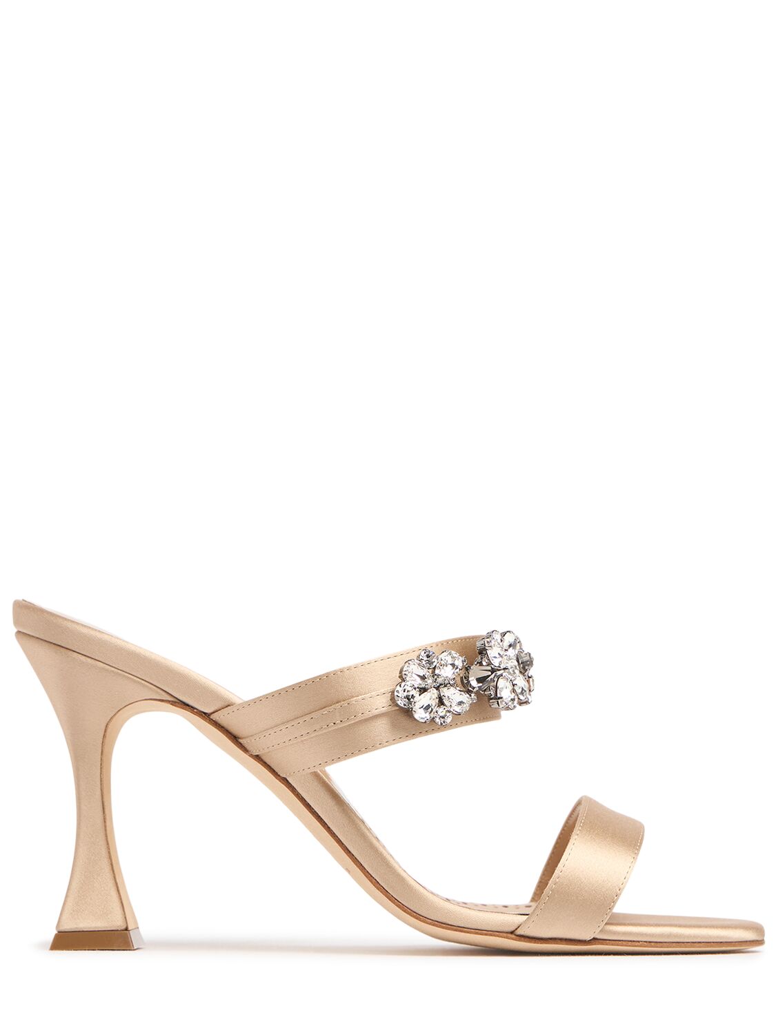 Shop Manolo Blahnik 90mm Persan Satin Sandals In Nude