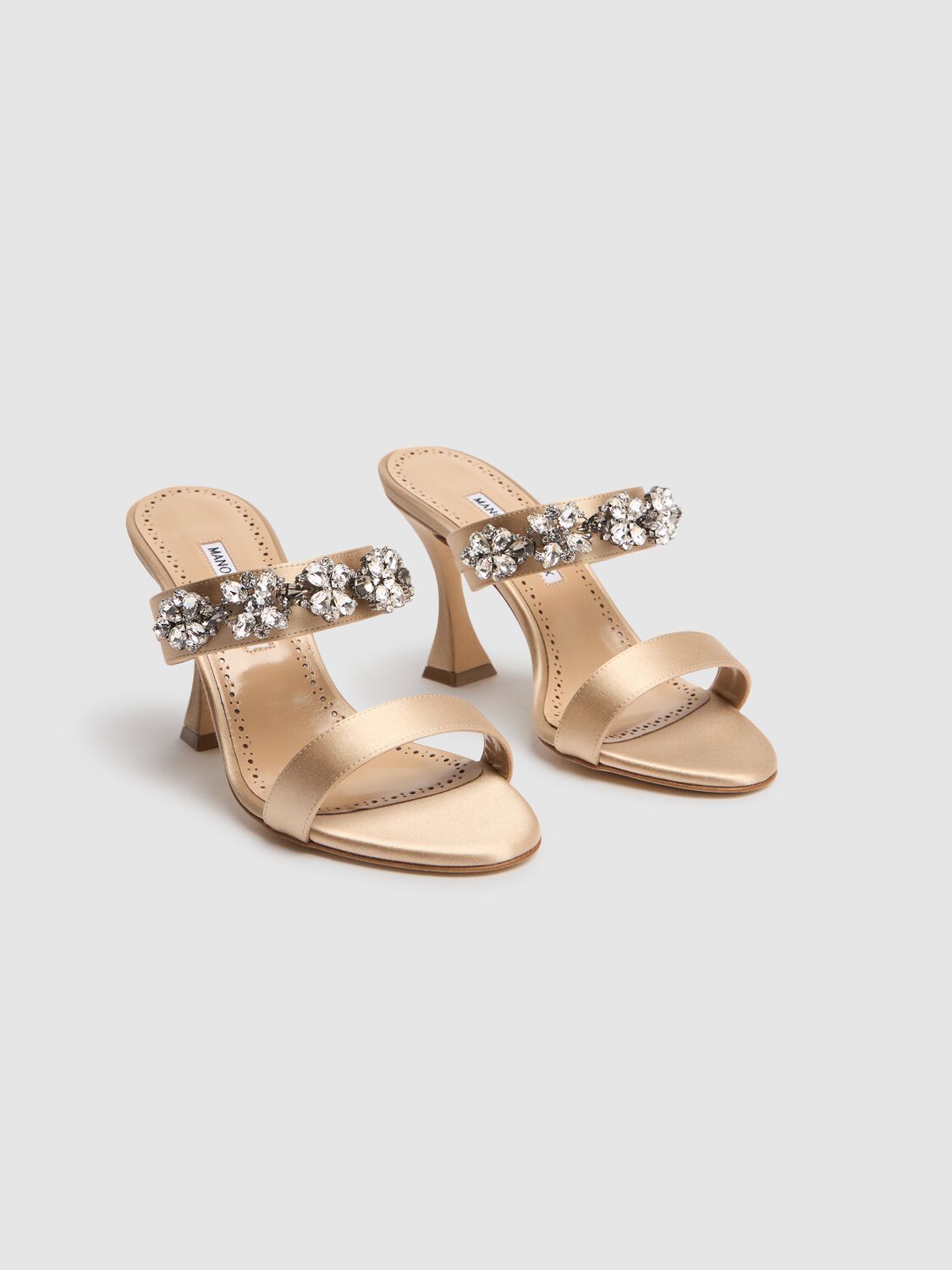 Shop Manolo Blahnik 90mm Persan Satin Sandals In Nude