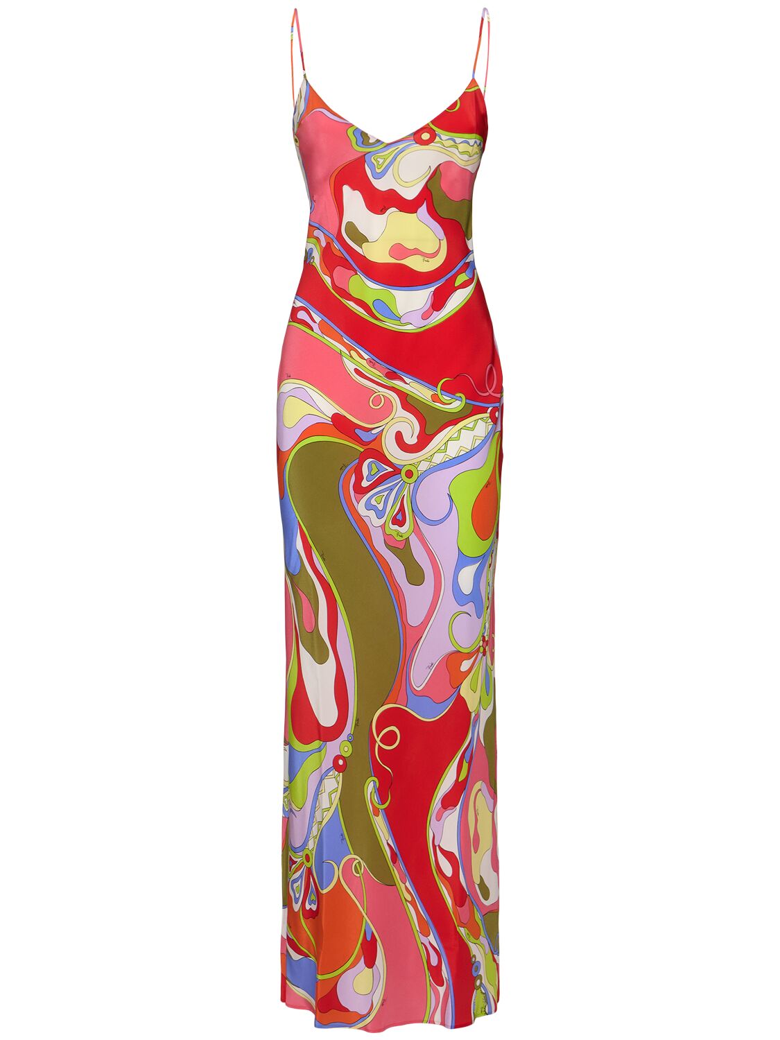 Shop Pucci Printed Silk Long Dress In Multicolor