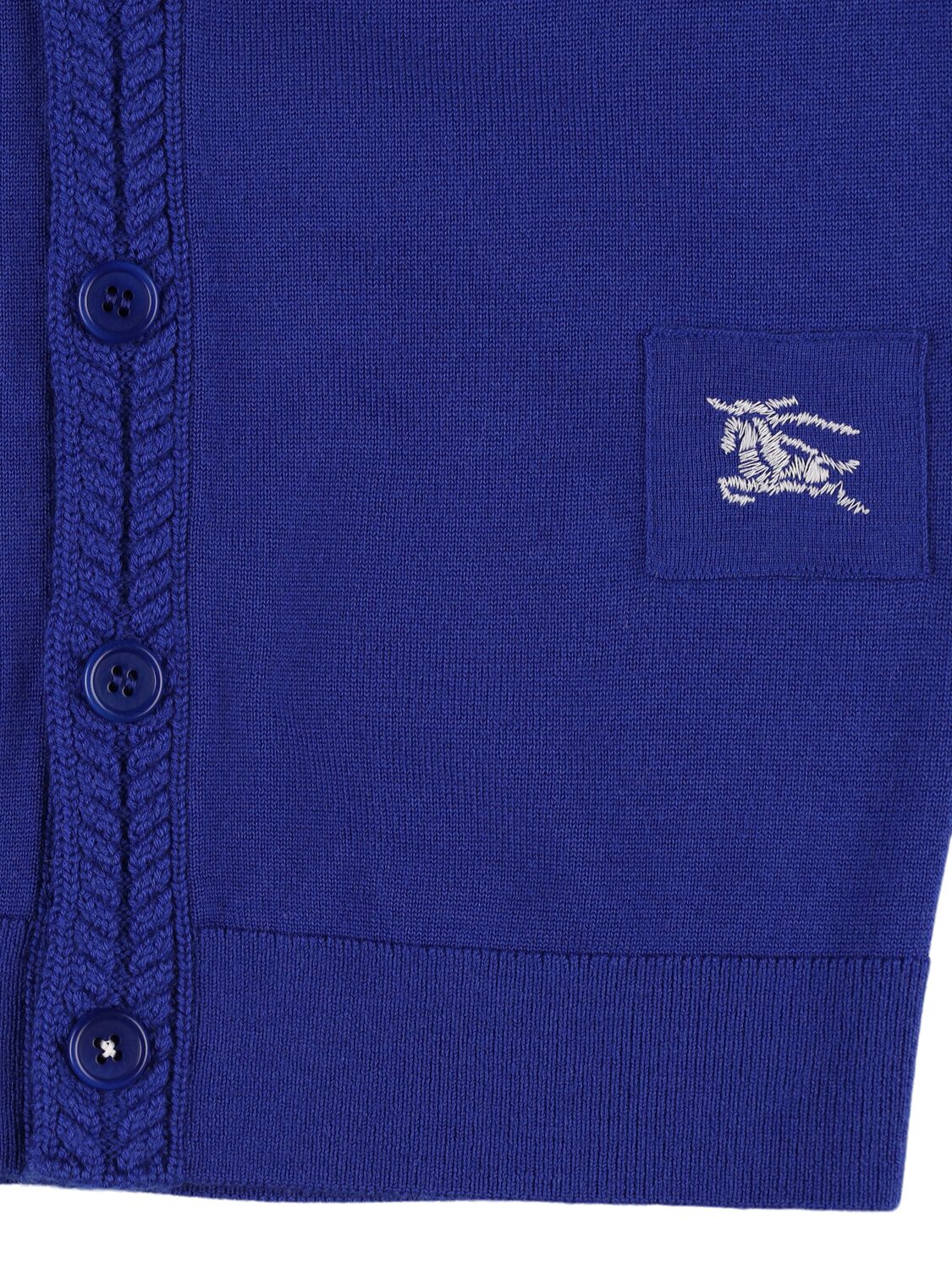 Shop Burberry Embroidered Logo Wool Knit Cardigan In Blue