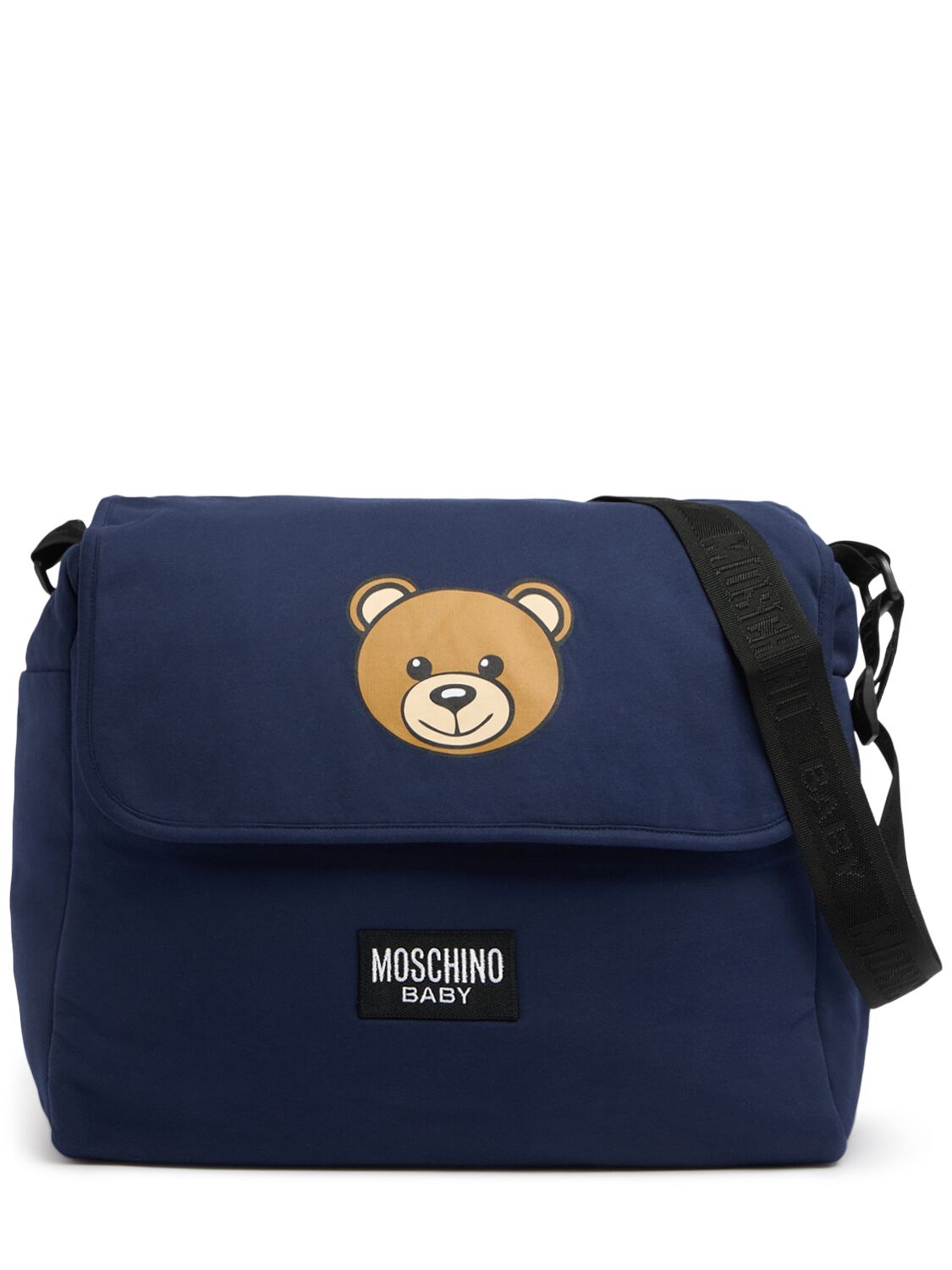 Moschino Printed Cotton Changing Bag W/ Mat In Blue