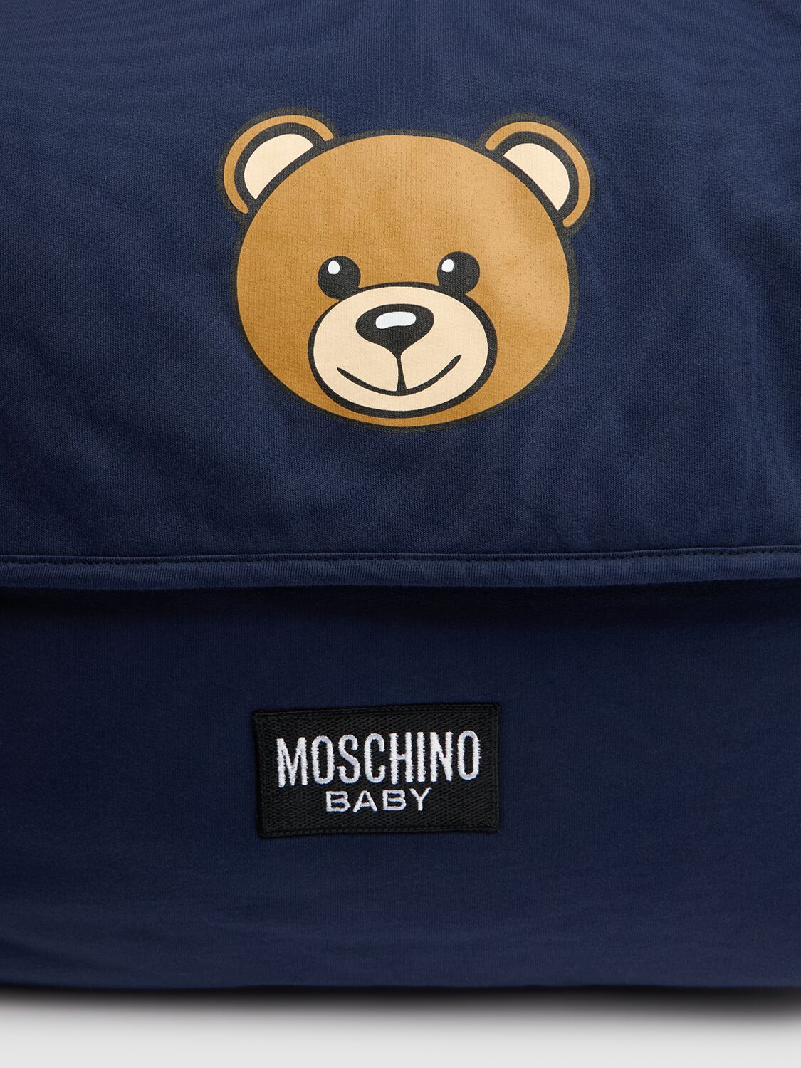 Shop Moschino Printed Cotton Changing Bag W/ Mat In Dark Blue