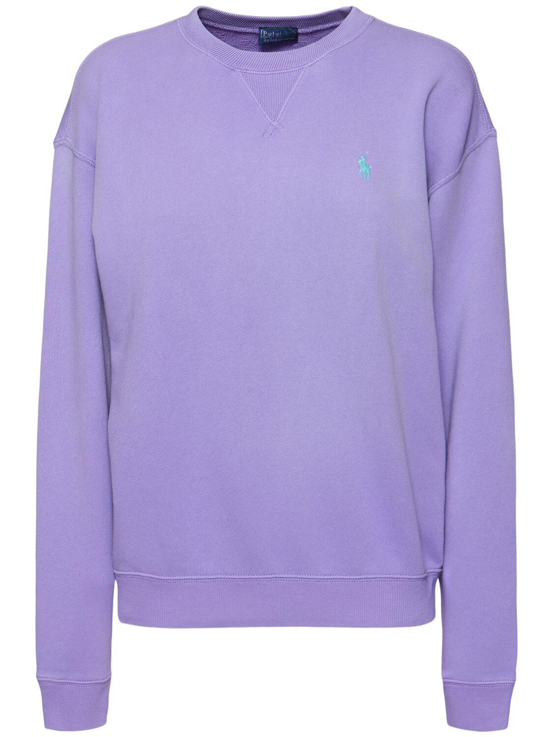 Shop Polo Ralph Lauren Logo Unbrushed Cotton Sweatshirt In Purple