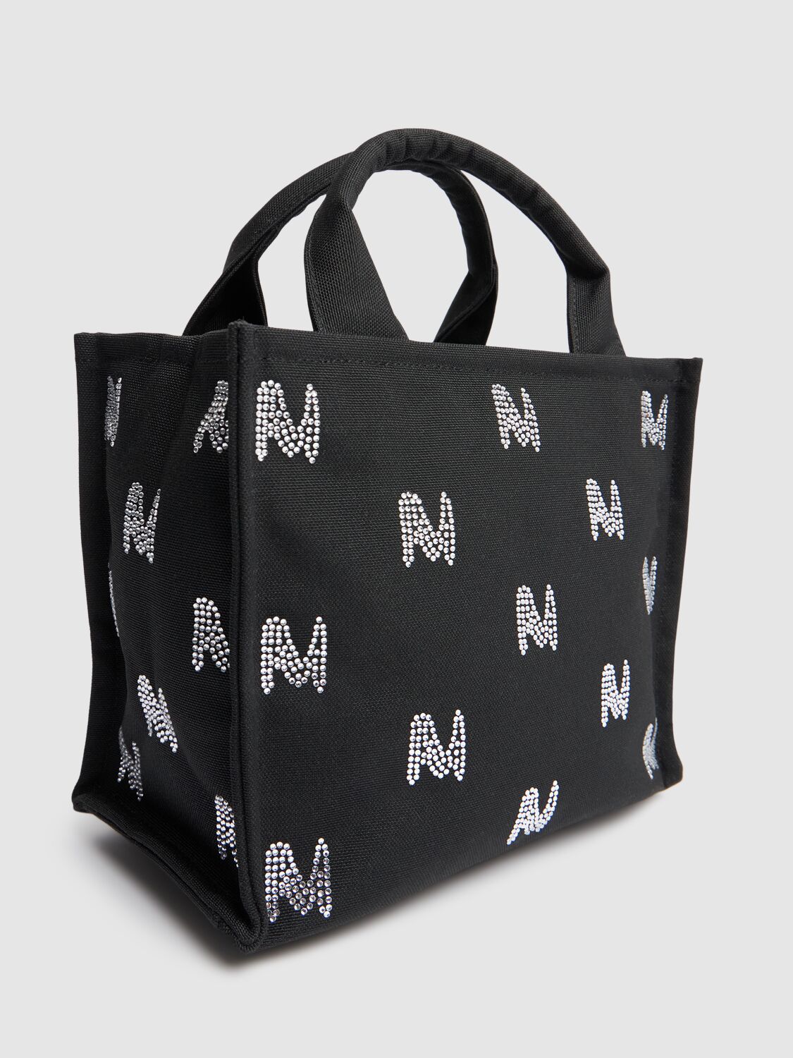 Shop Msgm Small Monogram Sparkling Tote Bag In Black