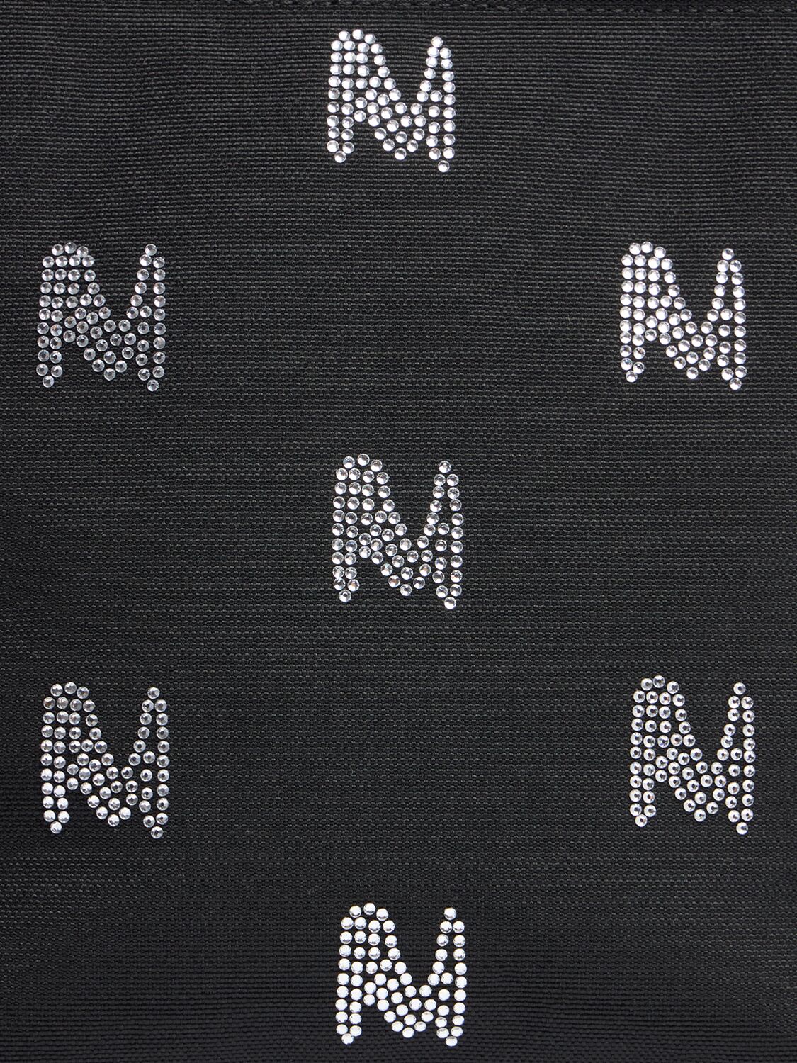 Shop Msgm Small Monogram Sparkling Tote Bag In Black