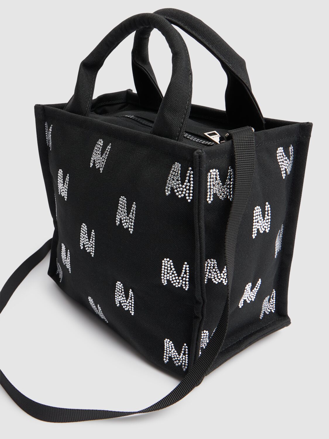 Shop Msgm Small Monogram Sparkling Tote Bag In Black