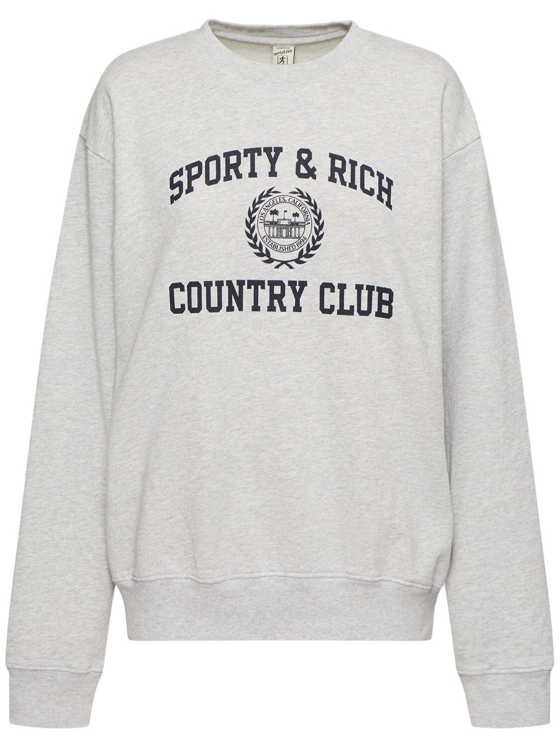 Shop Sporty And Rich Varsity Crest Crewneck Sweatshirt In Heather Gray/na