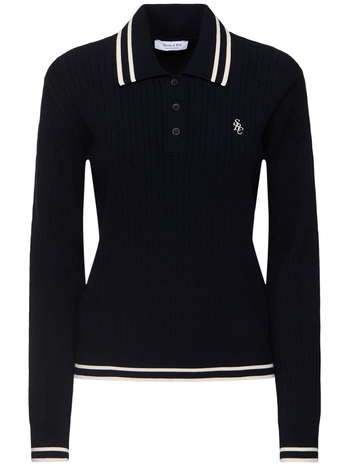 Sporty And Rich Src Cable Knit Polo In Blue