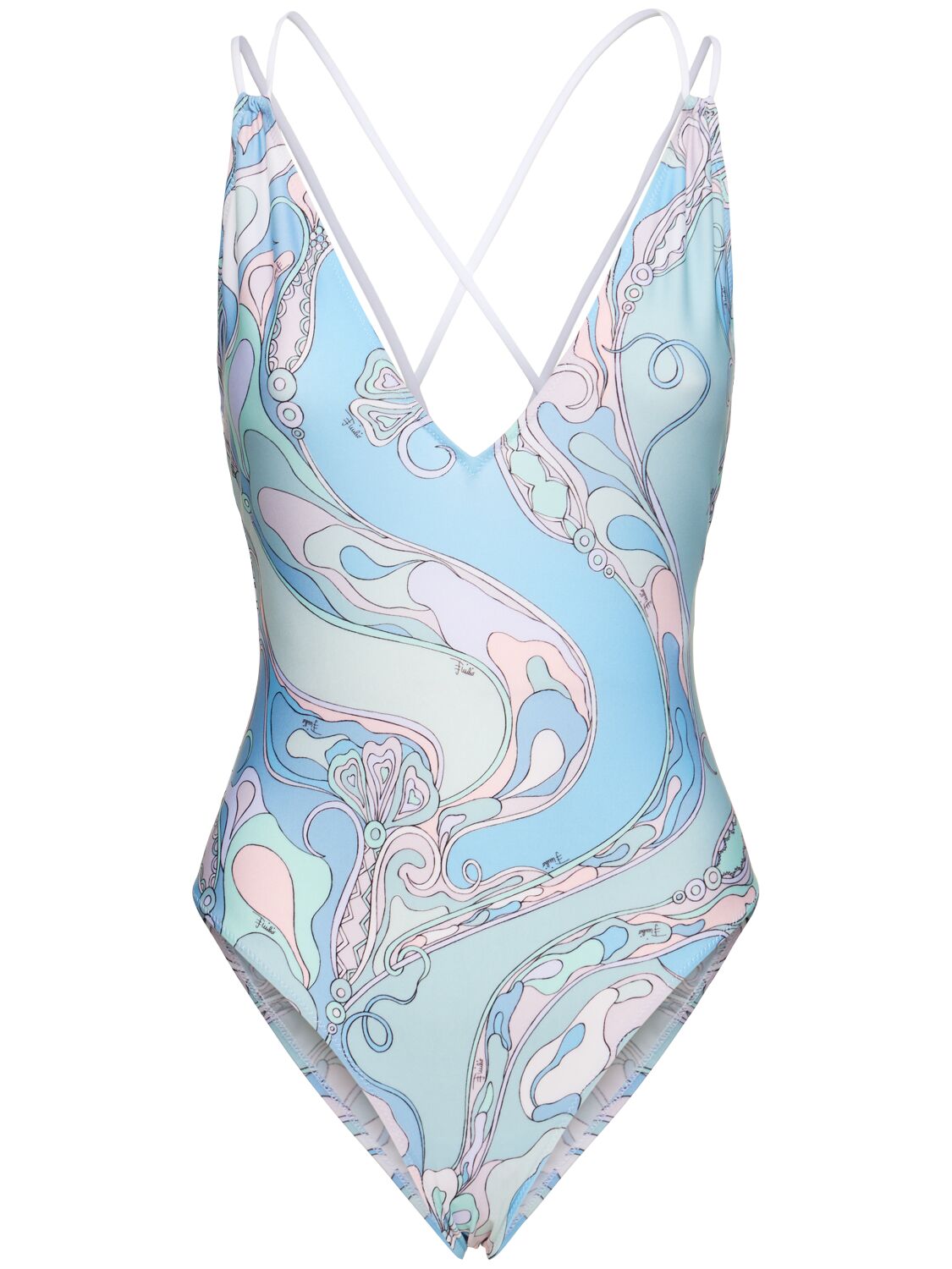 Pucci Printed Lycra One Piece Swimsuit In Blue