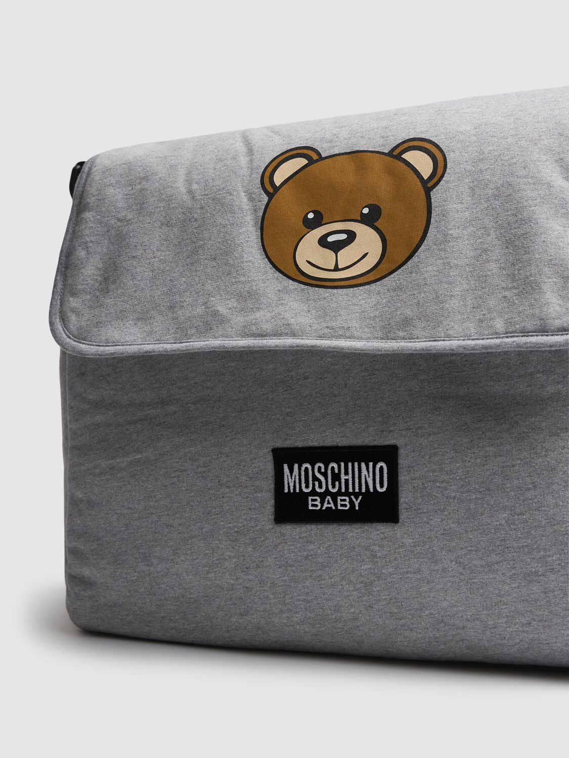 Moschino Printed Cotton Changing Bag W/ Mat In Grey