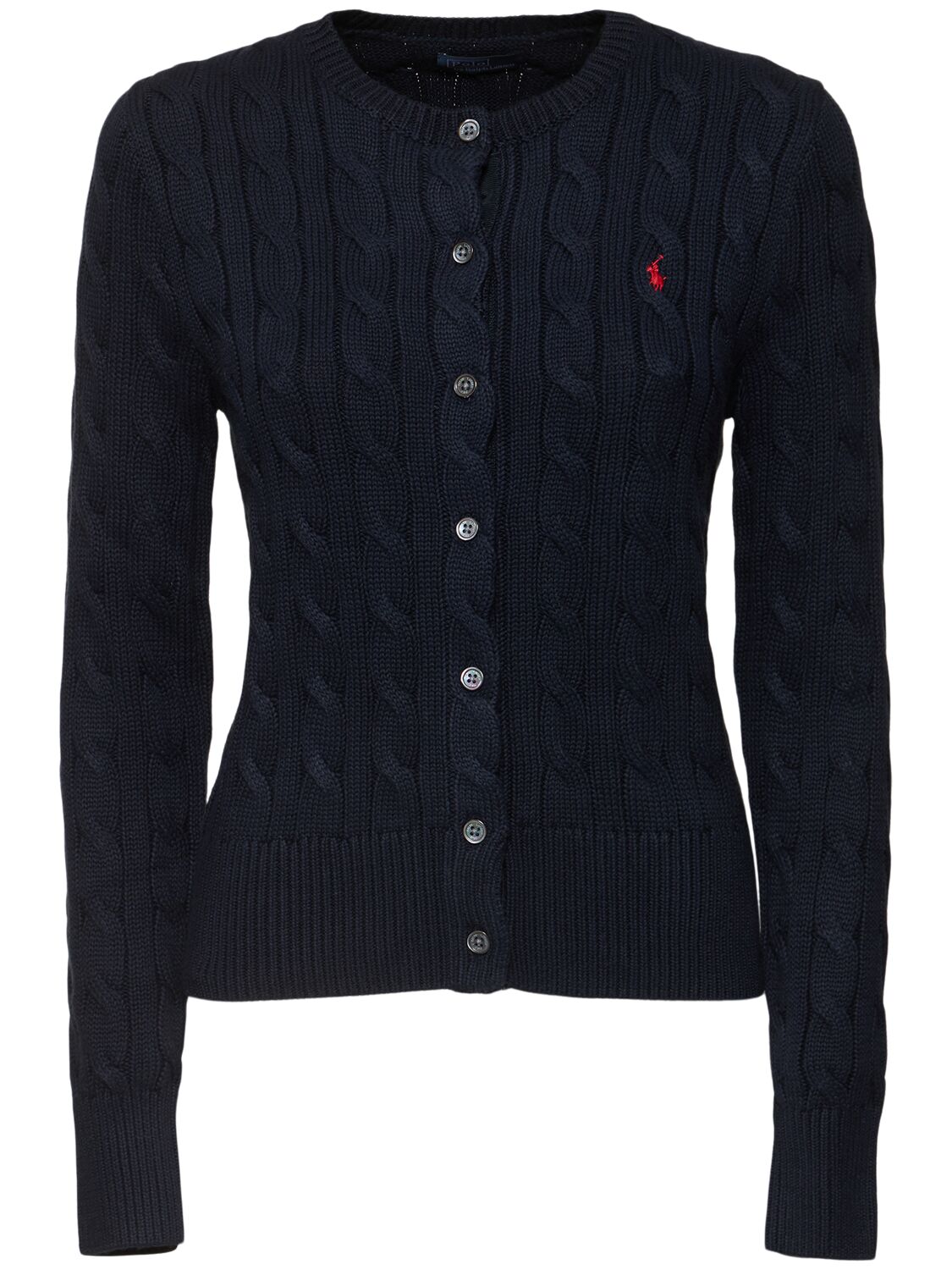 Polo Ralph Lauren Logo Cotton Knit Cardigan In Blue