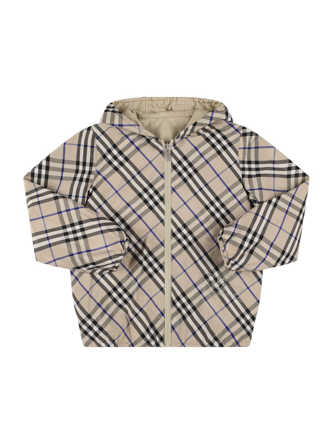 Burberry Check Print Cotton Blend Hooded Jacket In Neutral