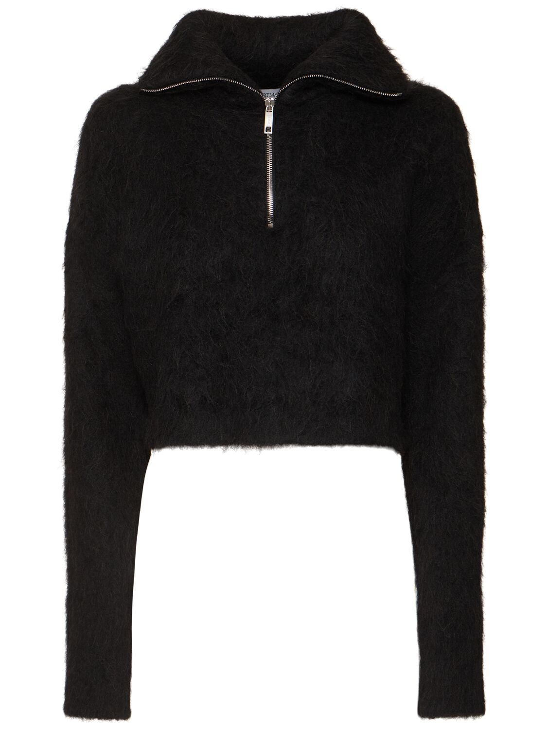 Shop Sportmax Falcone Fluffy Alpaca Blend Zip Sweater In Black