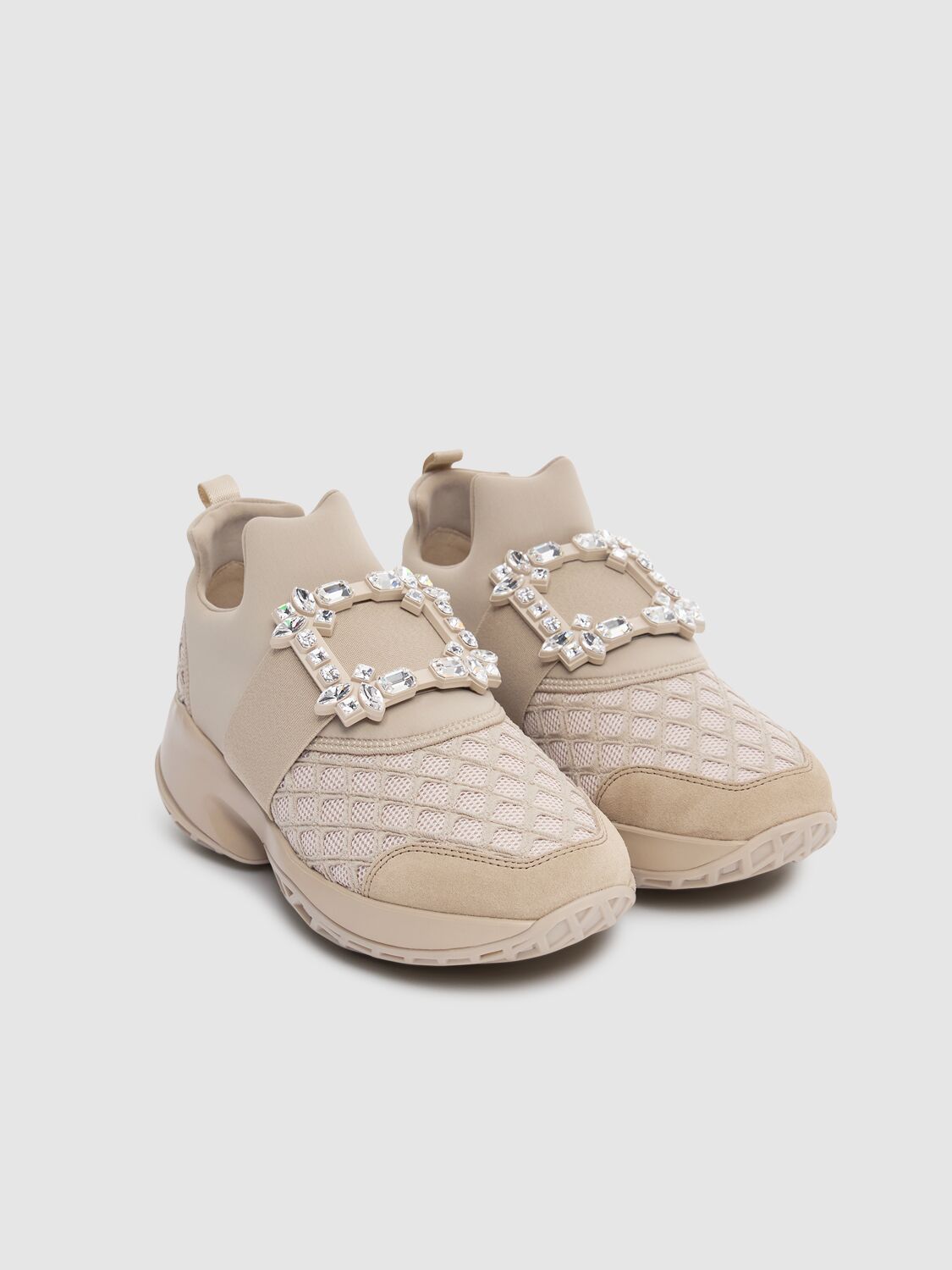 Shop Roger Vivier 75mm Viv Run Mesh & Neoprene Sneakers In Beige