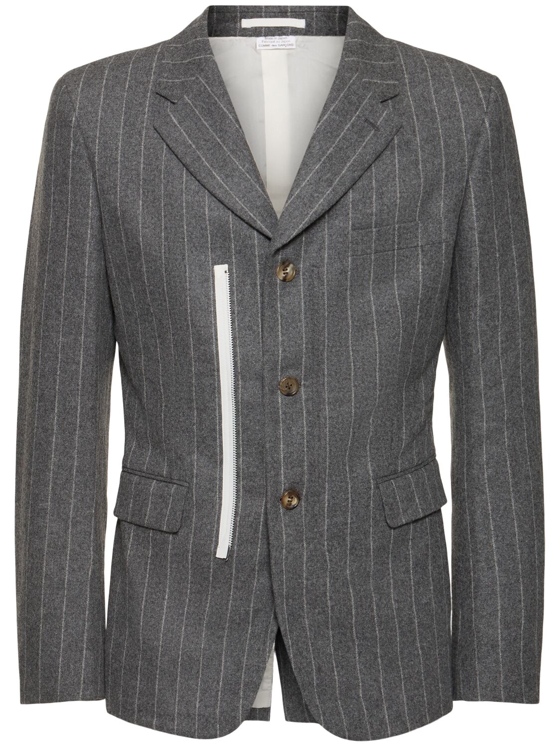 Comme Des Garçons Homme Deux Pinstriped Wool Flannel Blazer In Grey/white