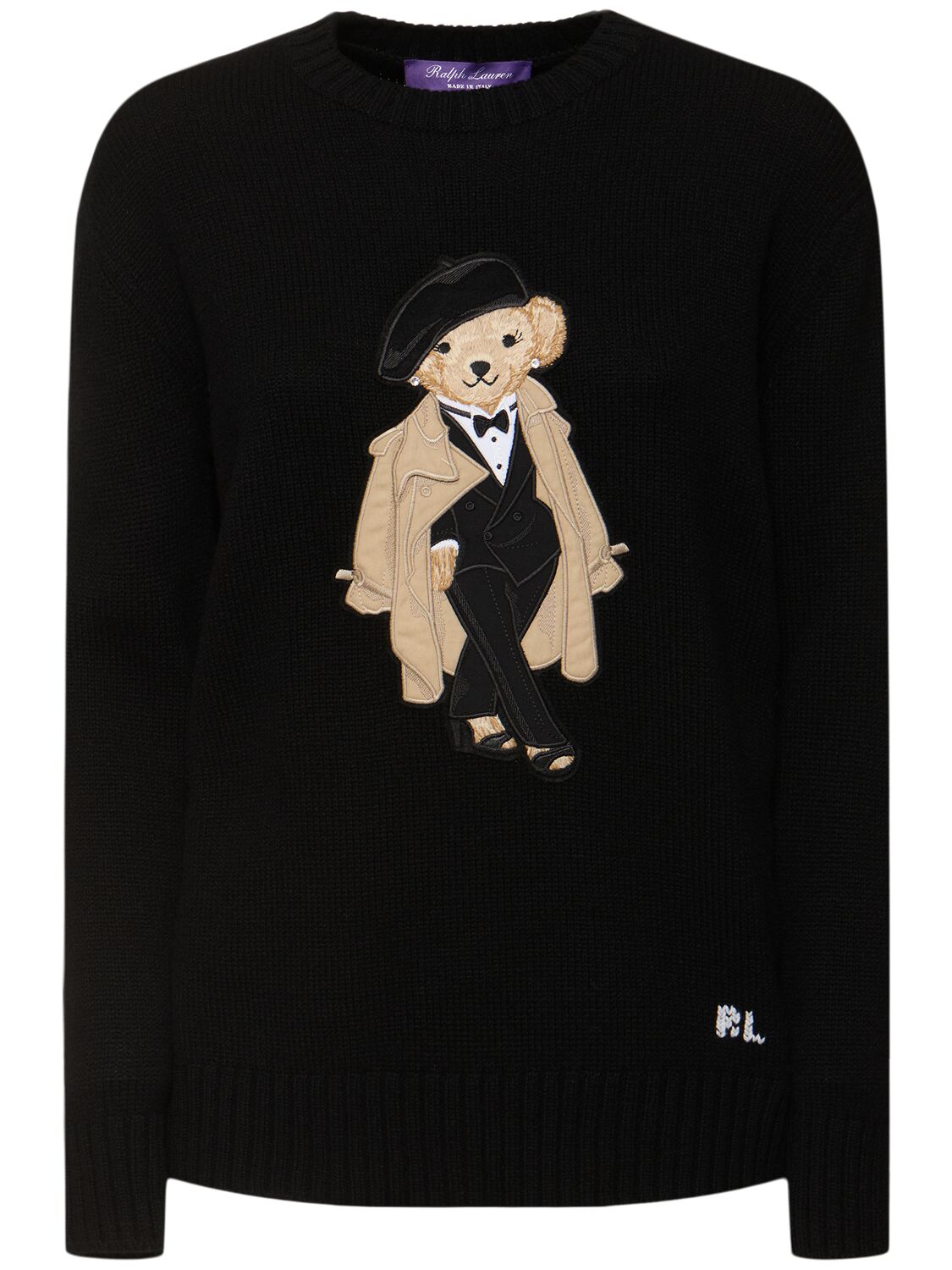 Ralph Lauren Embroidered Bear Sweater In Black