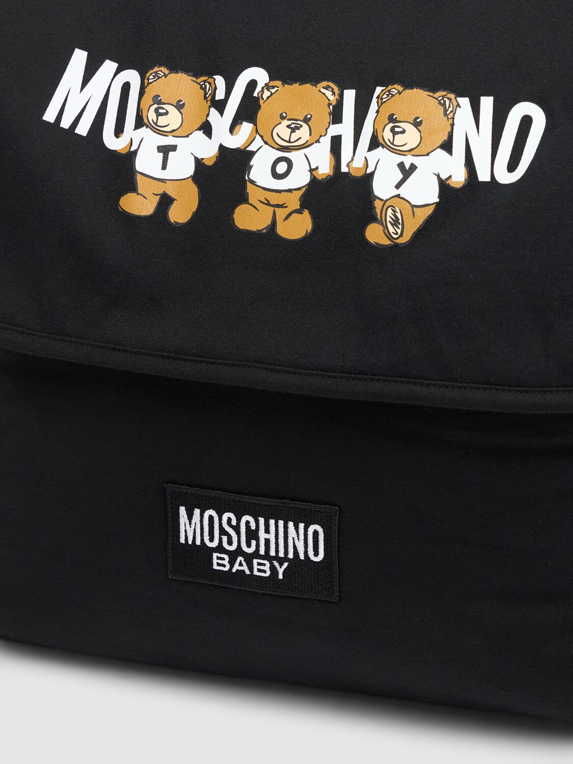 Shop Moschino Printed Cotton Changing Bag W/ Mat In Black