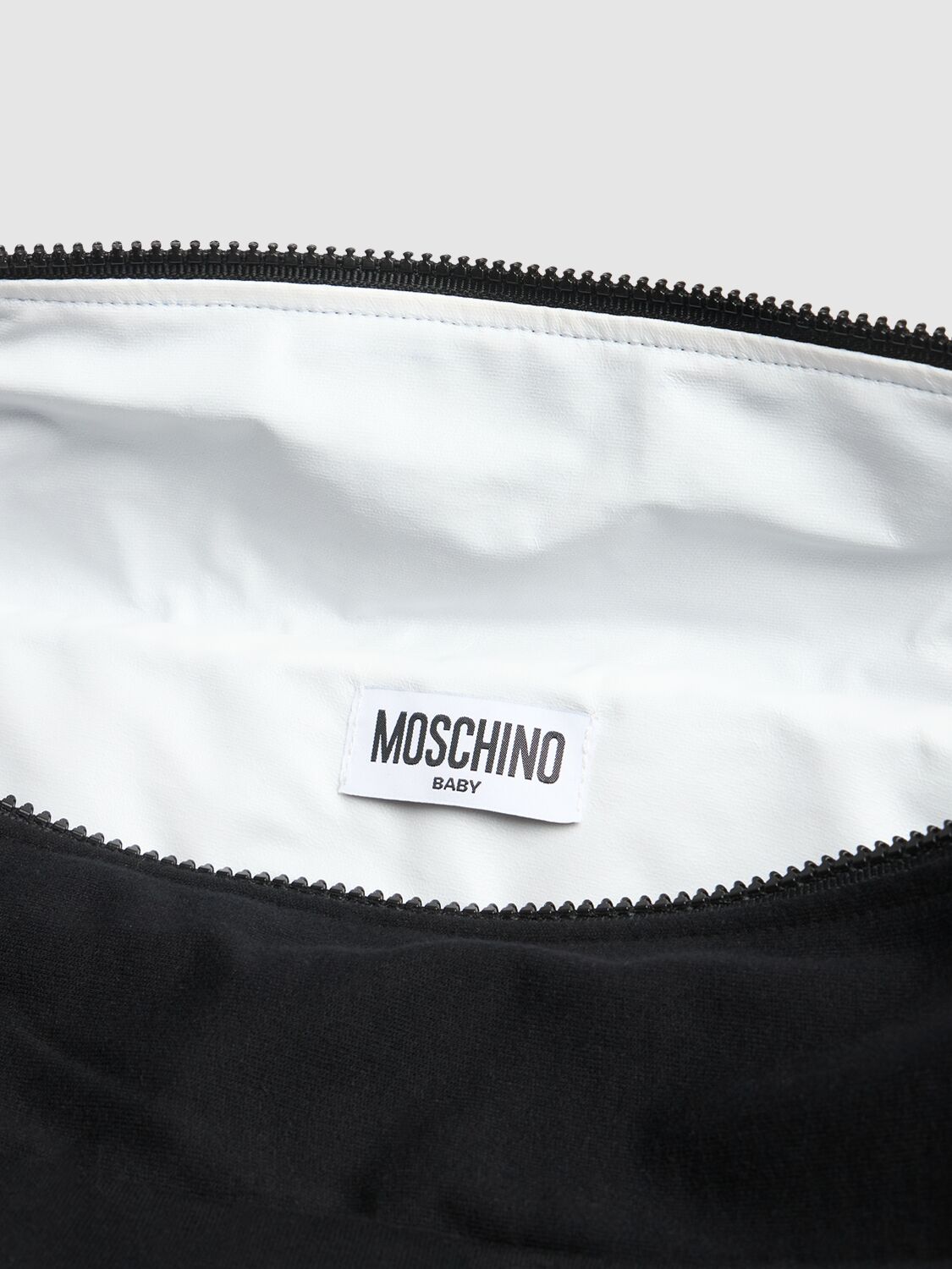 Shop Moschino Printed Cotton Changing Bag W/ Mat In Black