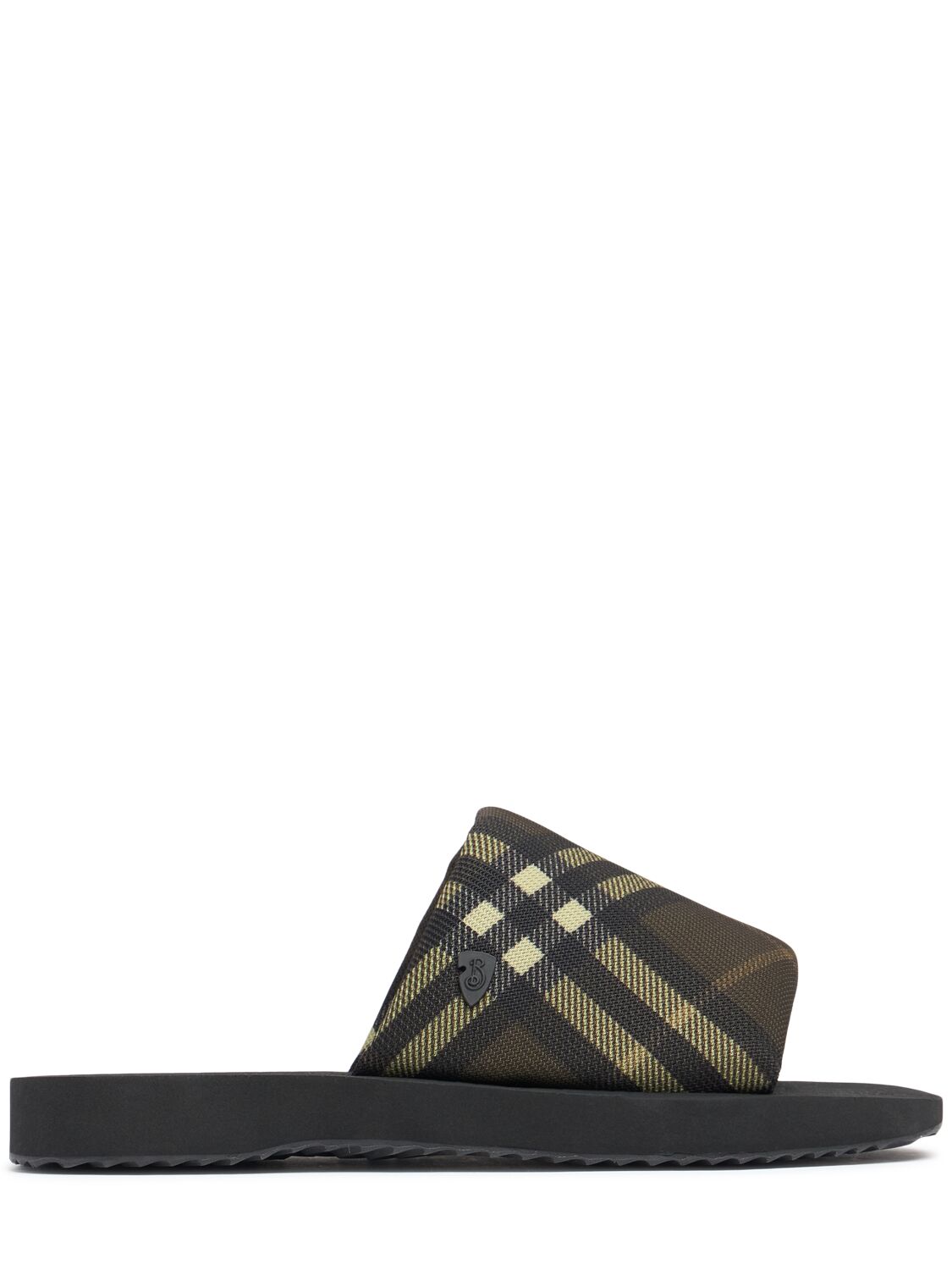 Shop Burberry Tech Check Slide Sandals In Heath Ip Check