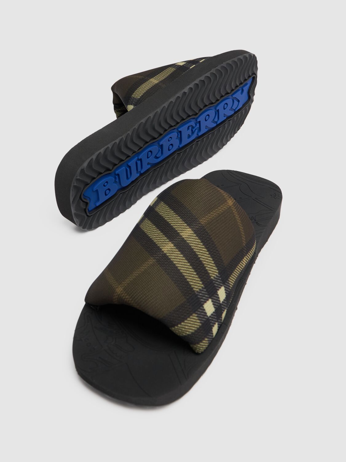 Shop Burberry Tech Check Slide Sandals In Heath Ip Check