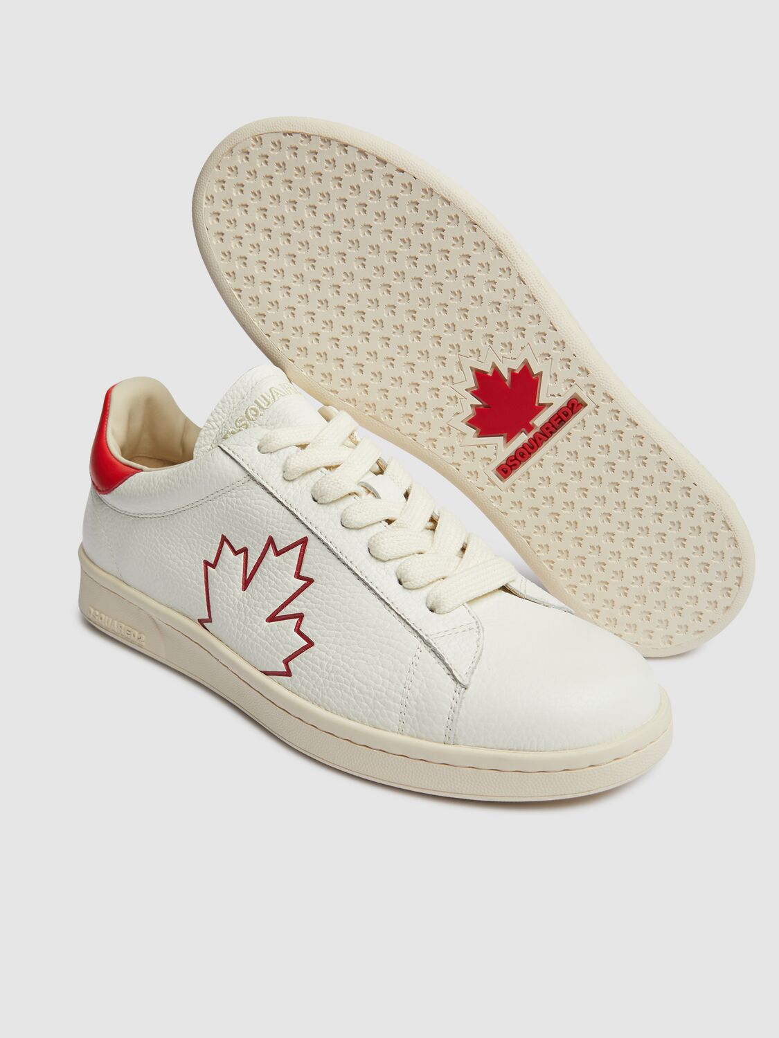 Dsquared2 Boxer Sneakers In Leather White And Red Color In White/red