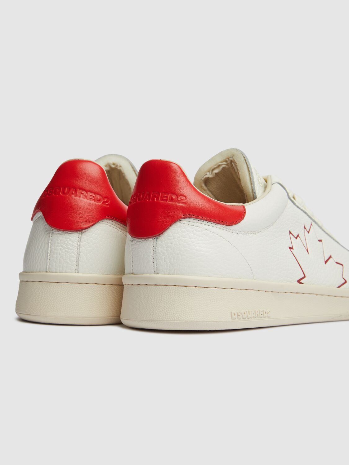 Dsquared2 Boxer Sneakers In Leather White And Red Color In White/red
