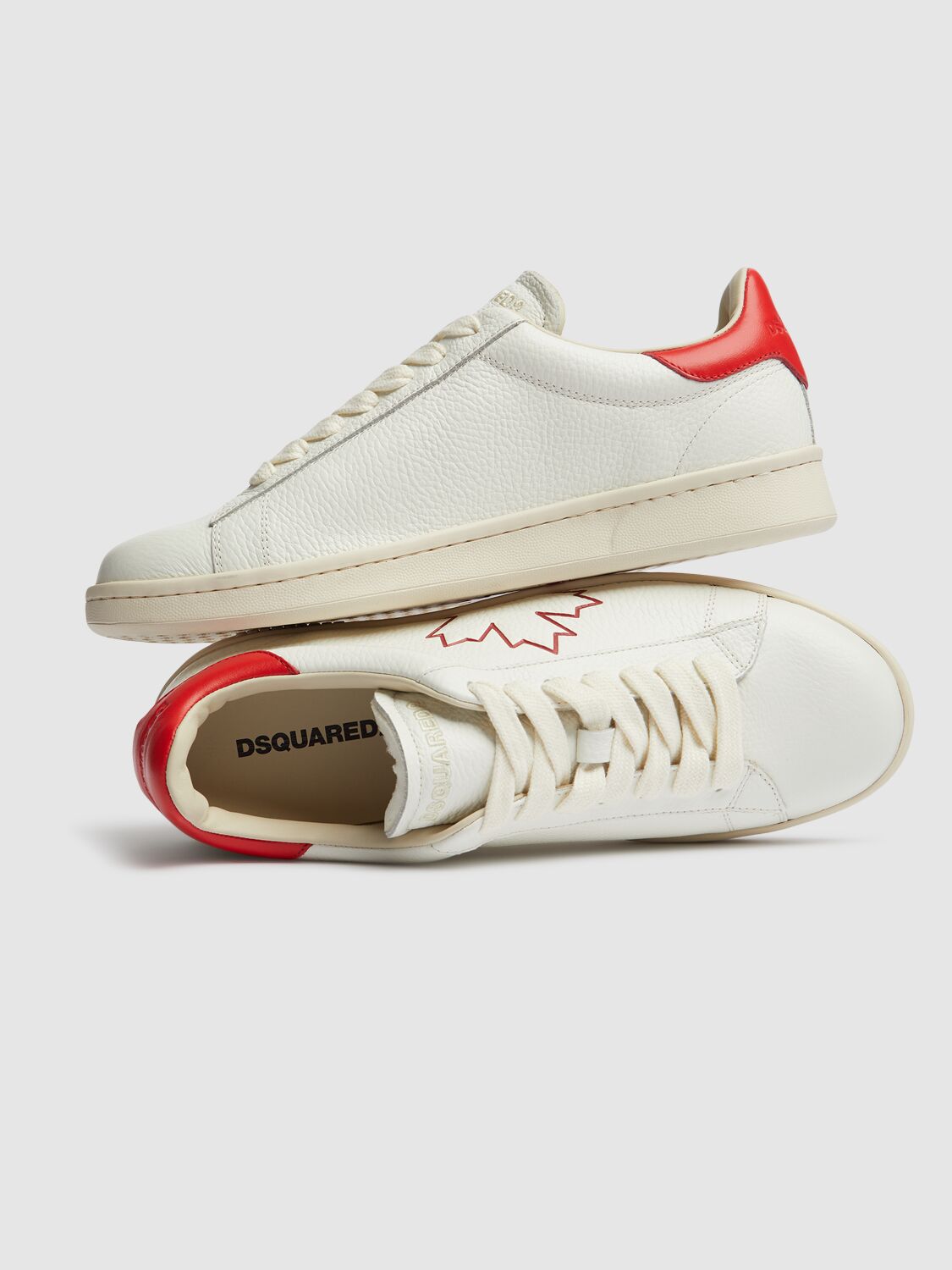 Dsquared2 Boxer Sneakers In Leather White And Red Color In White/red