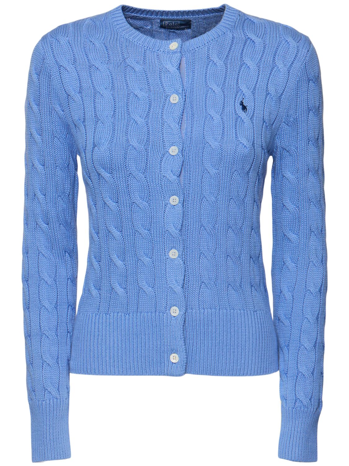 Shop Polo Ralph Lauren Logo Cotton Knit Cardigan In Blue