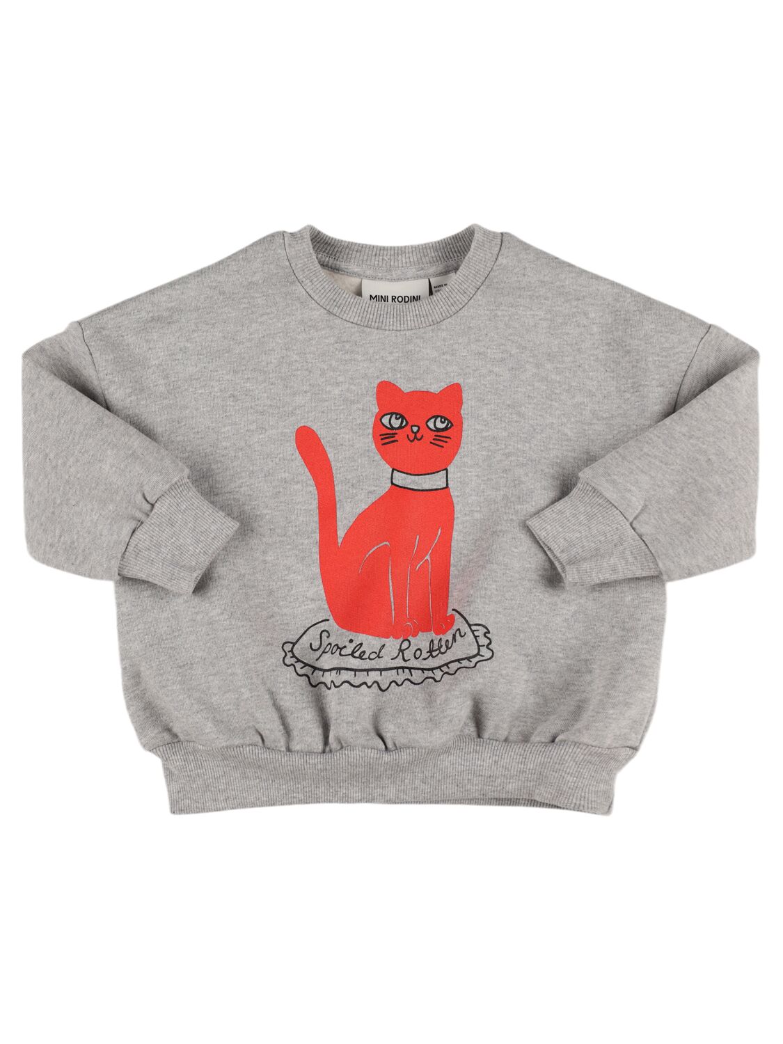 Mini Rodini Cat Printed Organic Cotton Sweatshirt In Grey