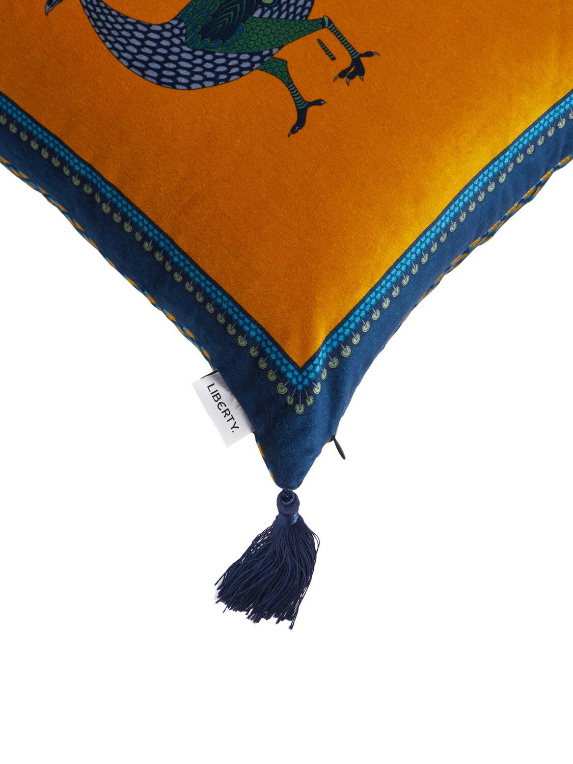 Liberty Peacock Garden Velvet Cushion In Orange