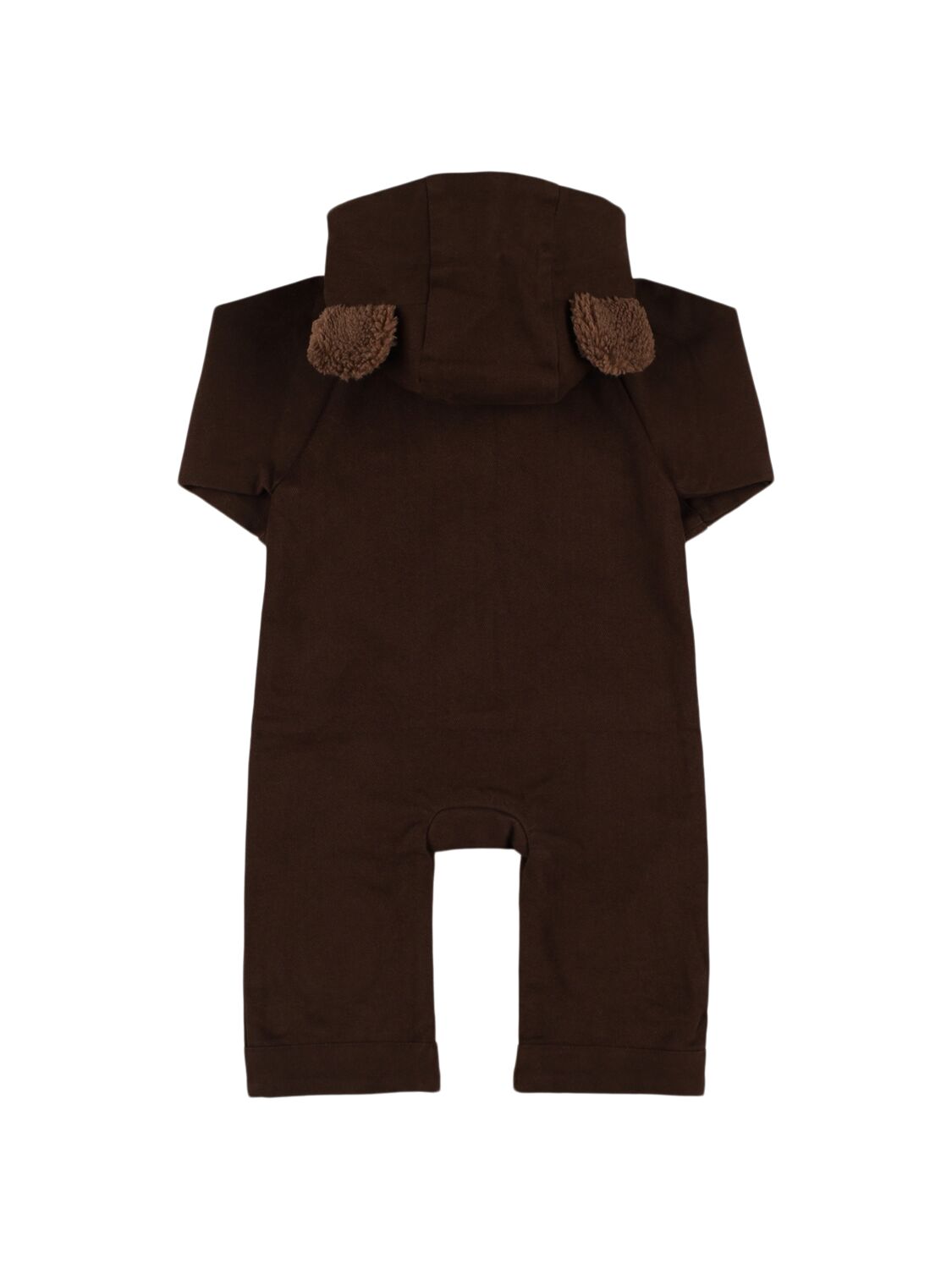 Shop Donsje Cotton Hooded Romper W/ear Appliqués In Brown