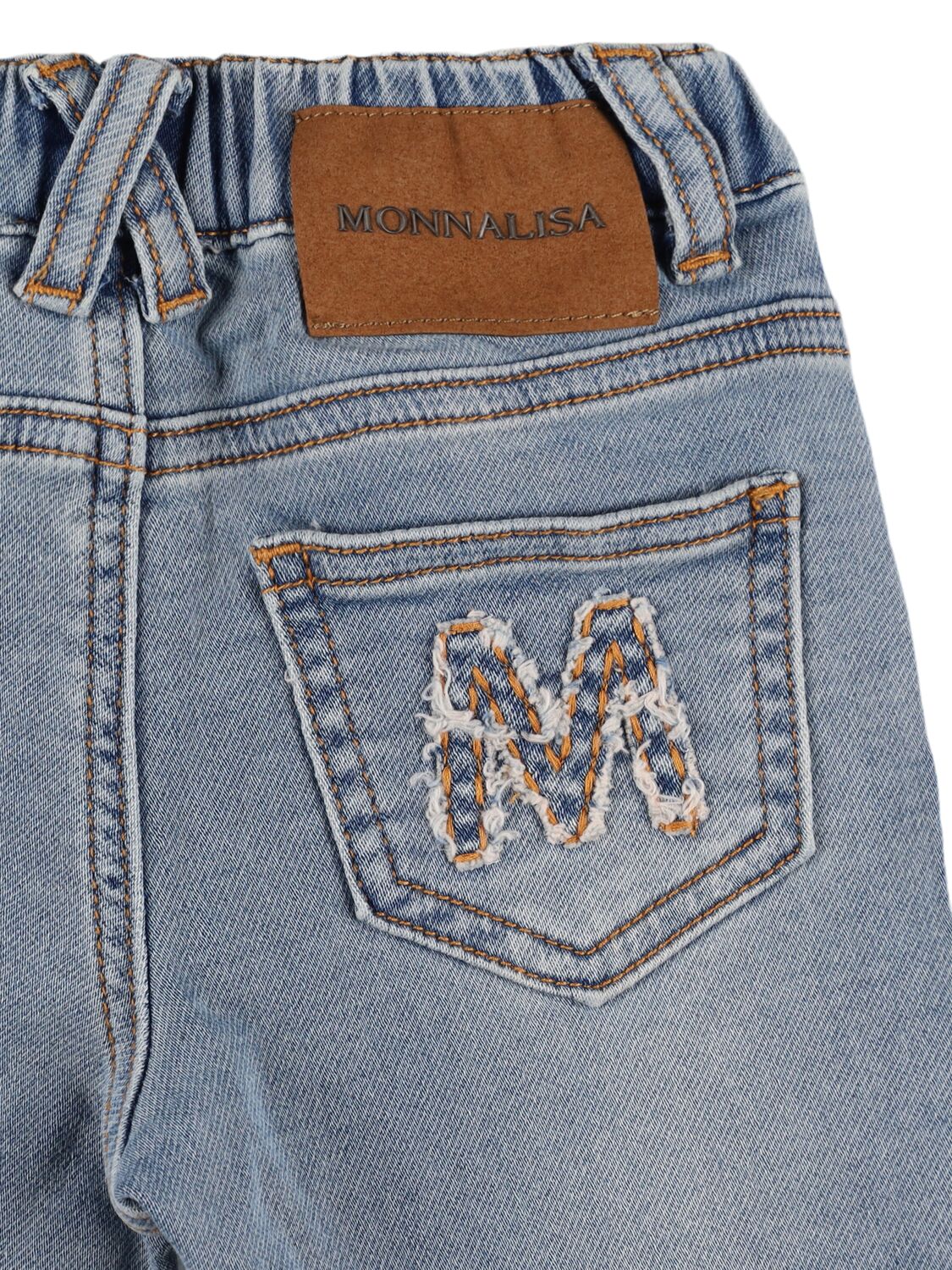 MONNALISA EMBROIDERED STRETCH COTTON JEANS 