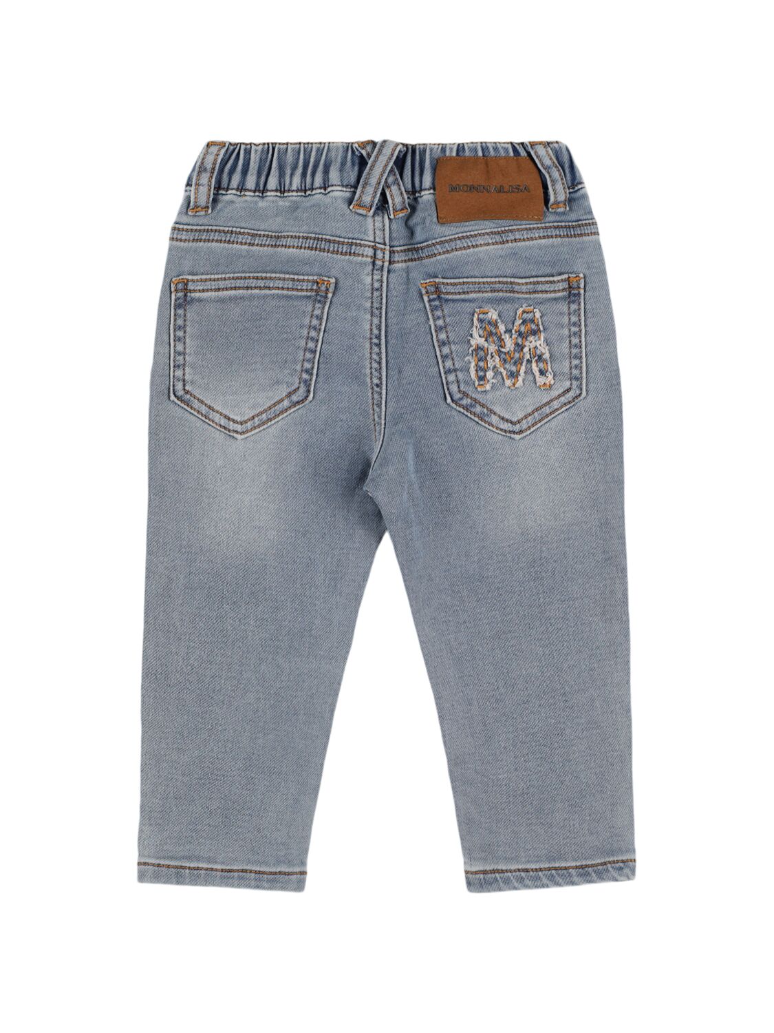 MONNALISA EMBROIDERED STRETCH COTTON JEANS 
