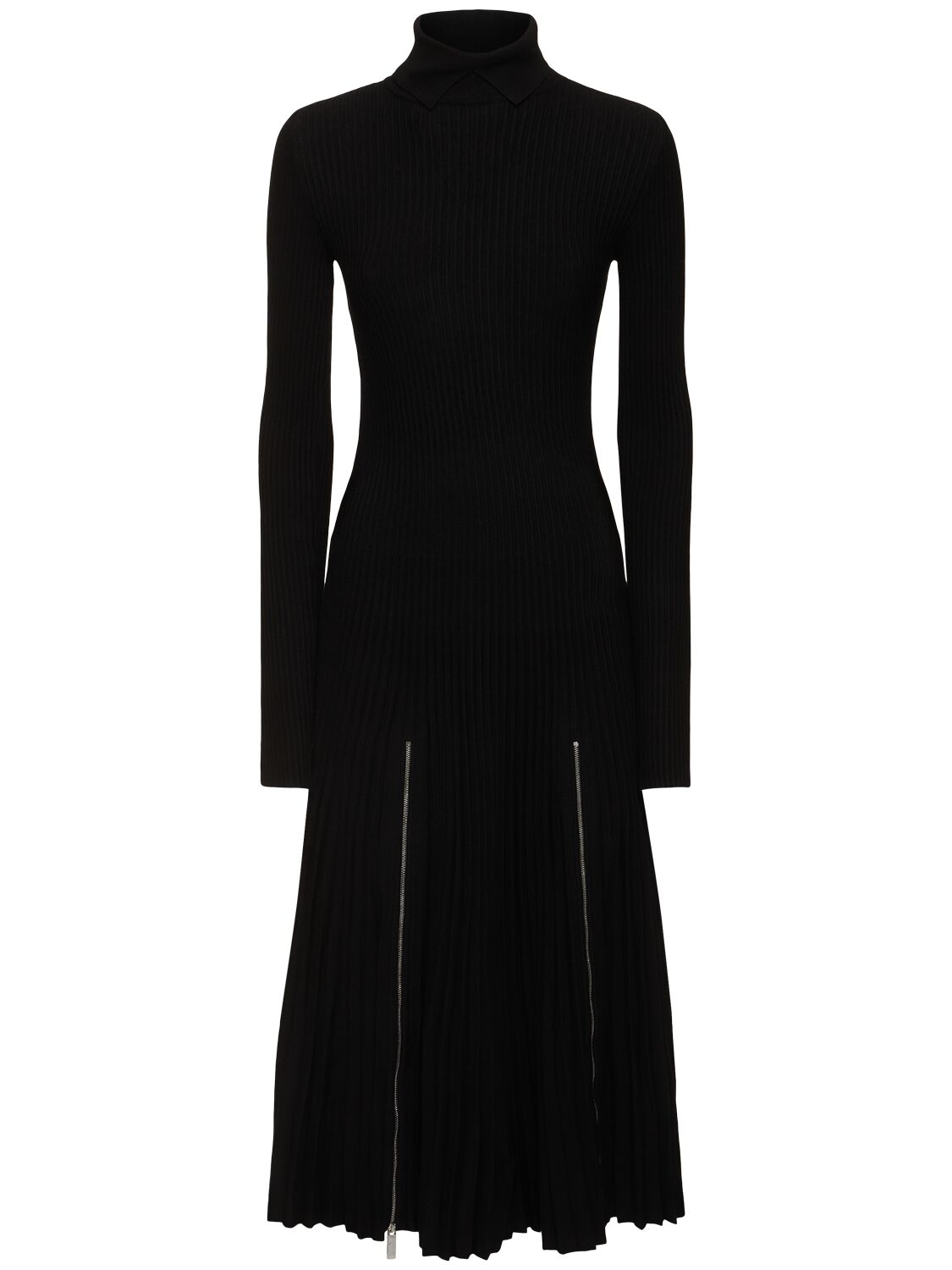 Shop Burberry Knitted Turtleneck Midi Dress In Black