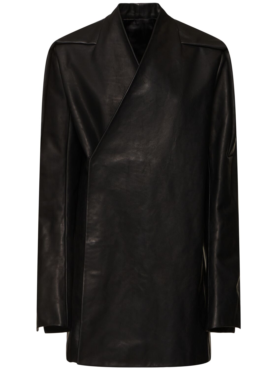 Rick Owens Officer Leather Jacket In Black