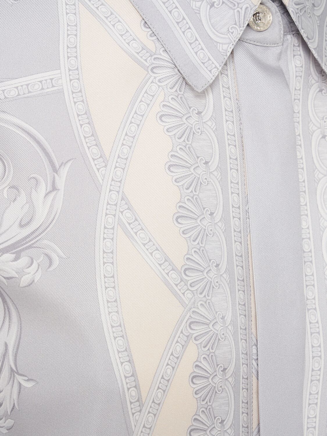 Shop Versace Foulard Print Silk Twill Shirt In Silver/beige