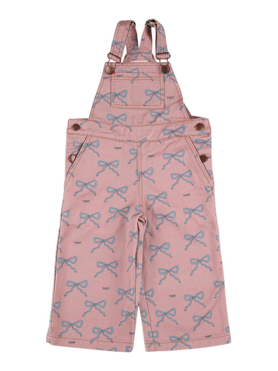 Tiny Cottons Bow Print Cotton Denim Overalls In Beige