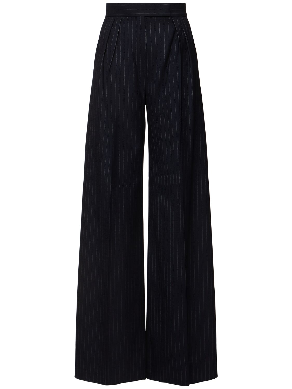 Shop Max Mara Bacca Pinstripe Wool Pants In Blue