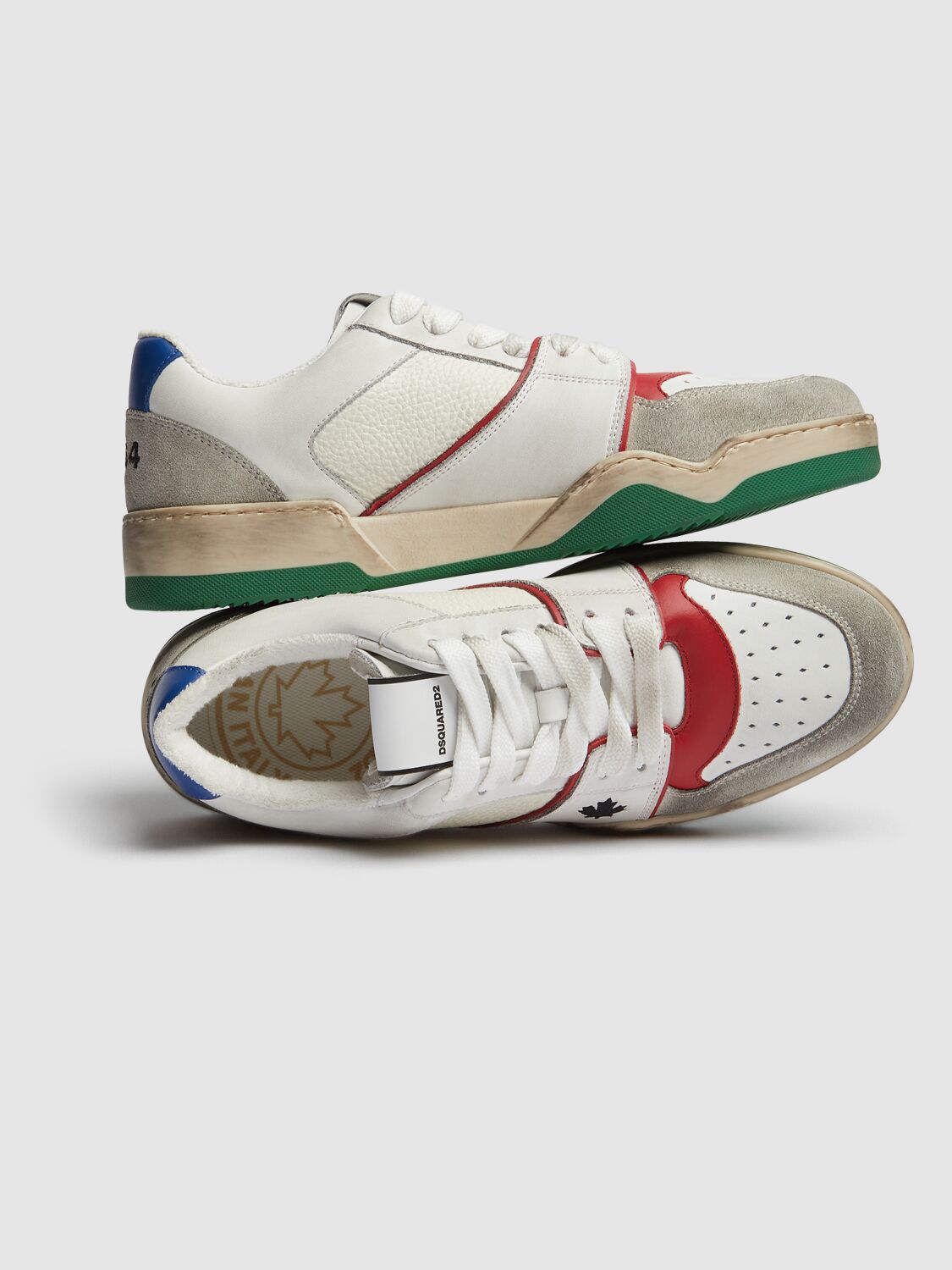 Dsquared2 Distressed Maple Leaf Panelled Sneakers In White/red