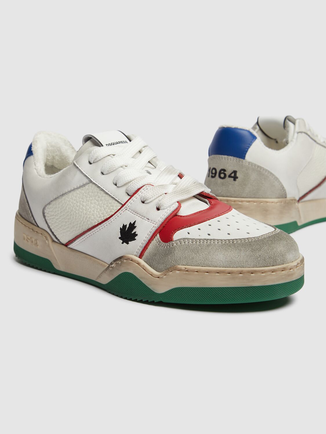 Dsquared2 Distressed Maple Leaf Panelled Sneakers In White/red